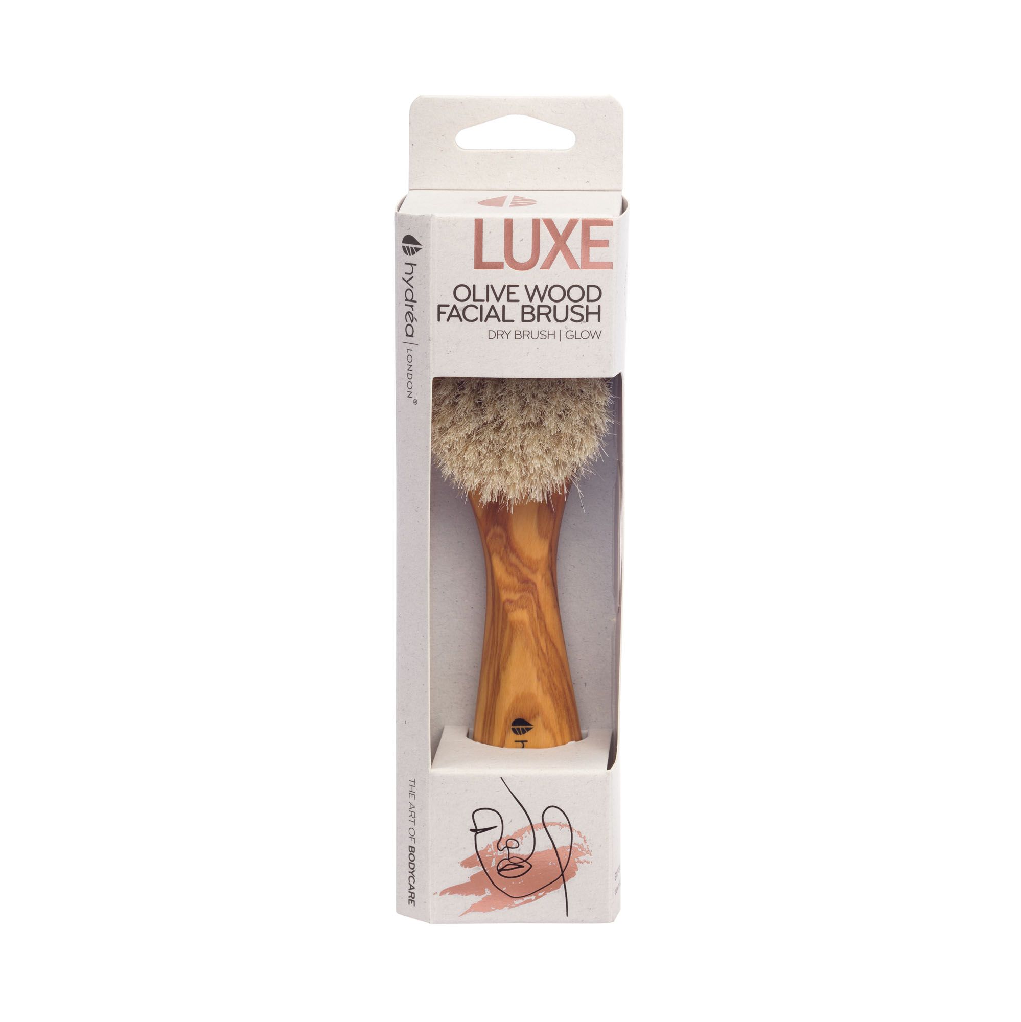 Hydrea London Luxe Olive Wood Facial Brush with Soft Natural Bristle