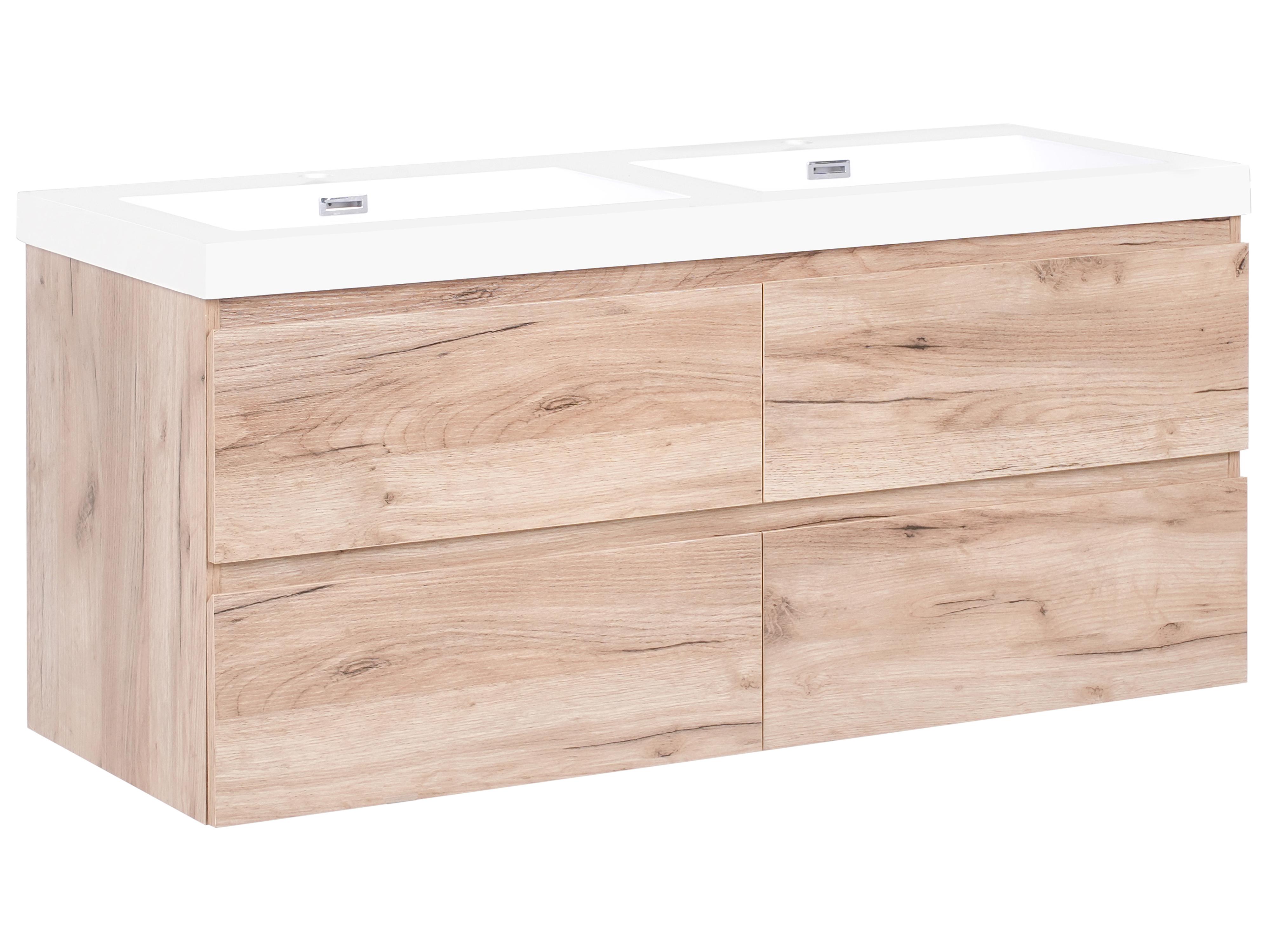 Wall Mounted Double Basin Vanity Unit RANCO Light Brown