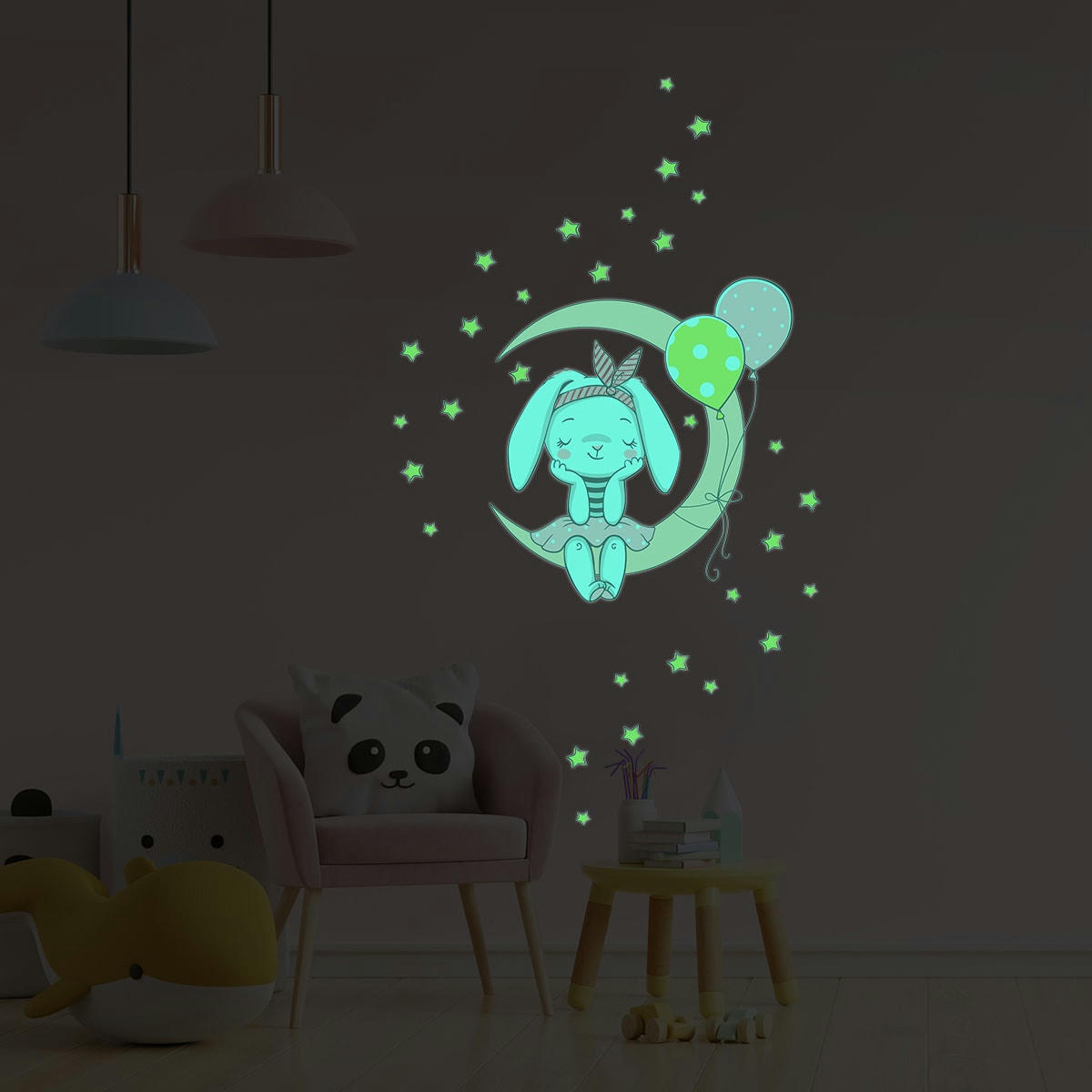 - Stickers mural phosphorescents lumineux lapin 105x100cm