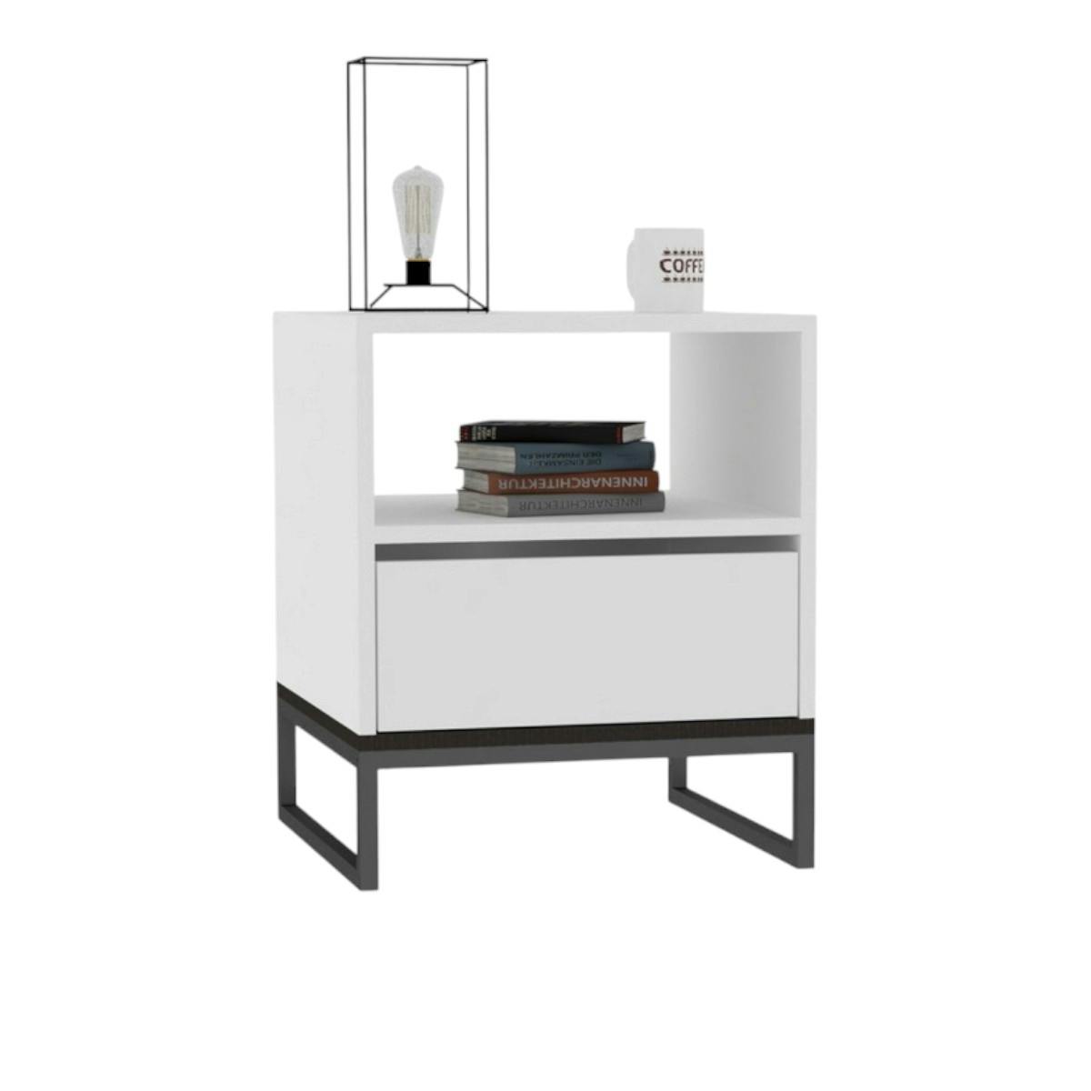 Table de chevet blanche moderne 1 tiroir 1 niche JENA