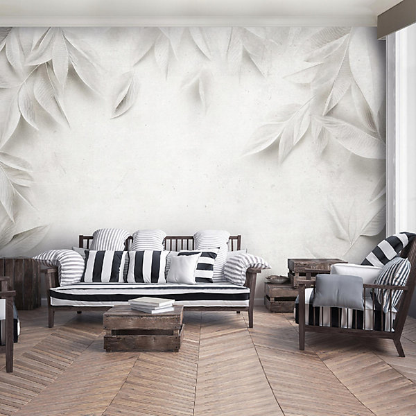 Papier Peint Panoramique Intissé Feuilles Beton 400x280 cm - Colle Inclus - Moderne XXL Papier Peint por Chambre Salon