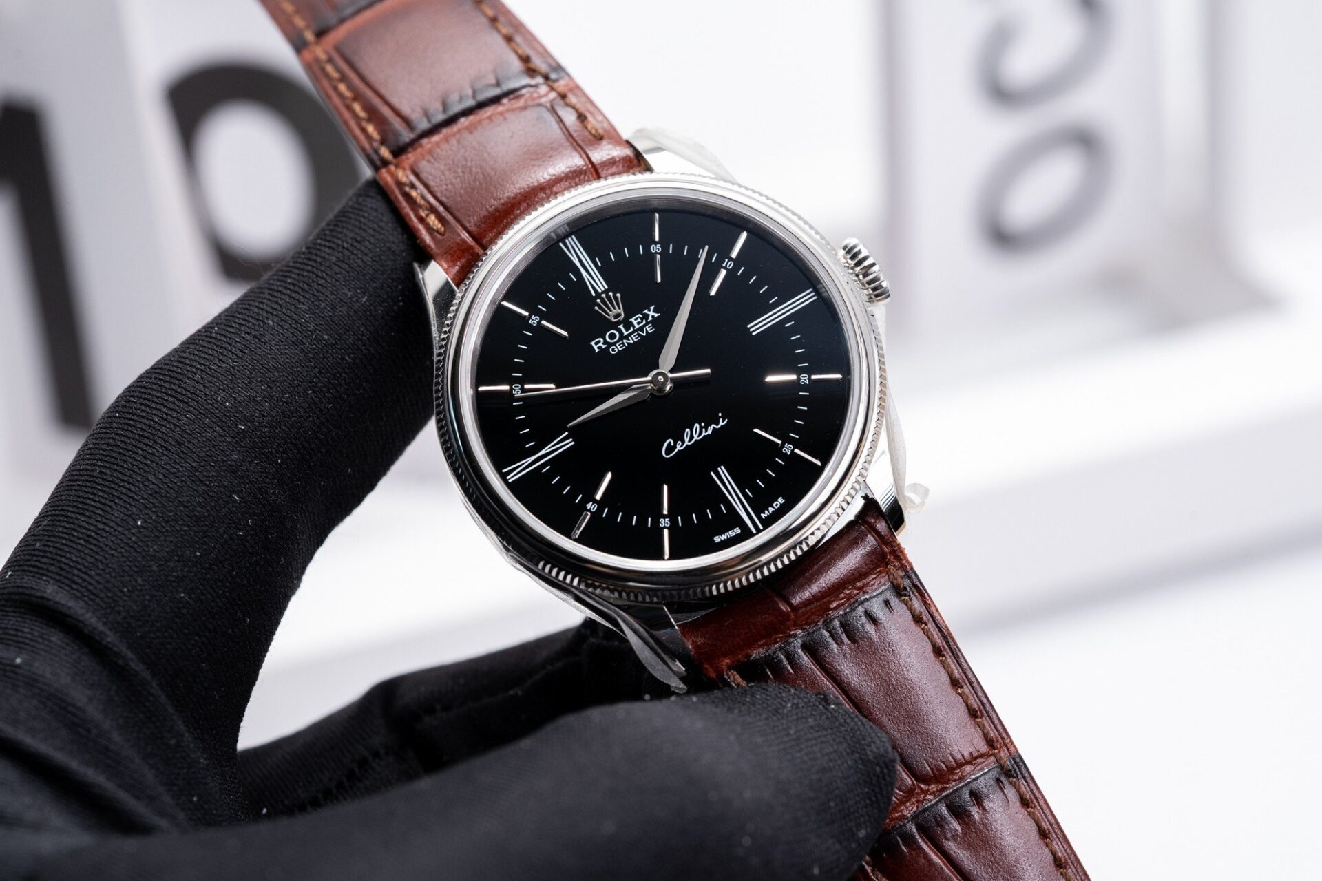 Rolex Cellini 50509 316L Steel Black Dial 39mm Leather MKSF Replica