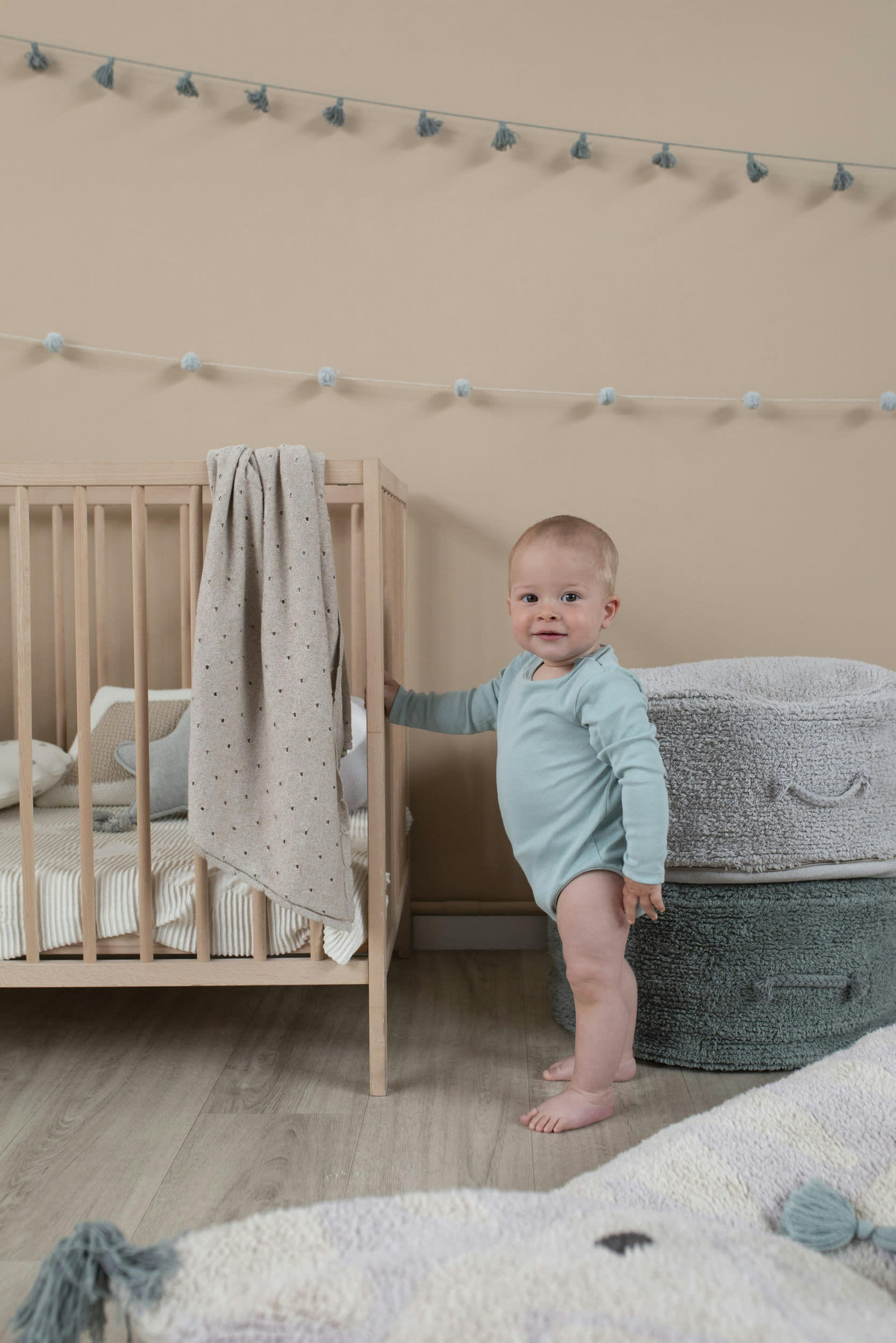 PYJAMA PARTY - Pouf coton bleu 20xØ50