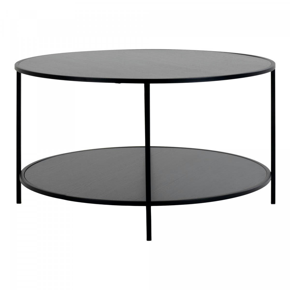 GIVAUDE - Table basse ronde 2 plateaux en bois et métal noir