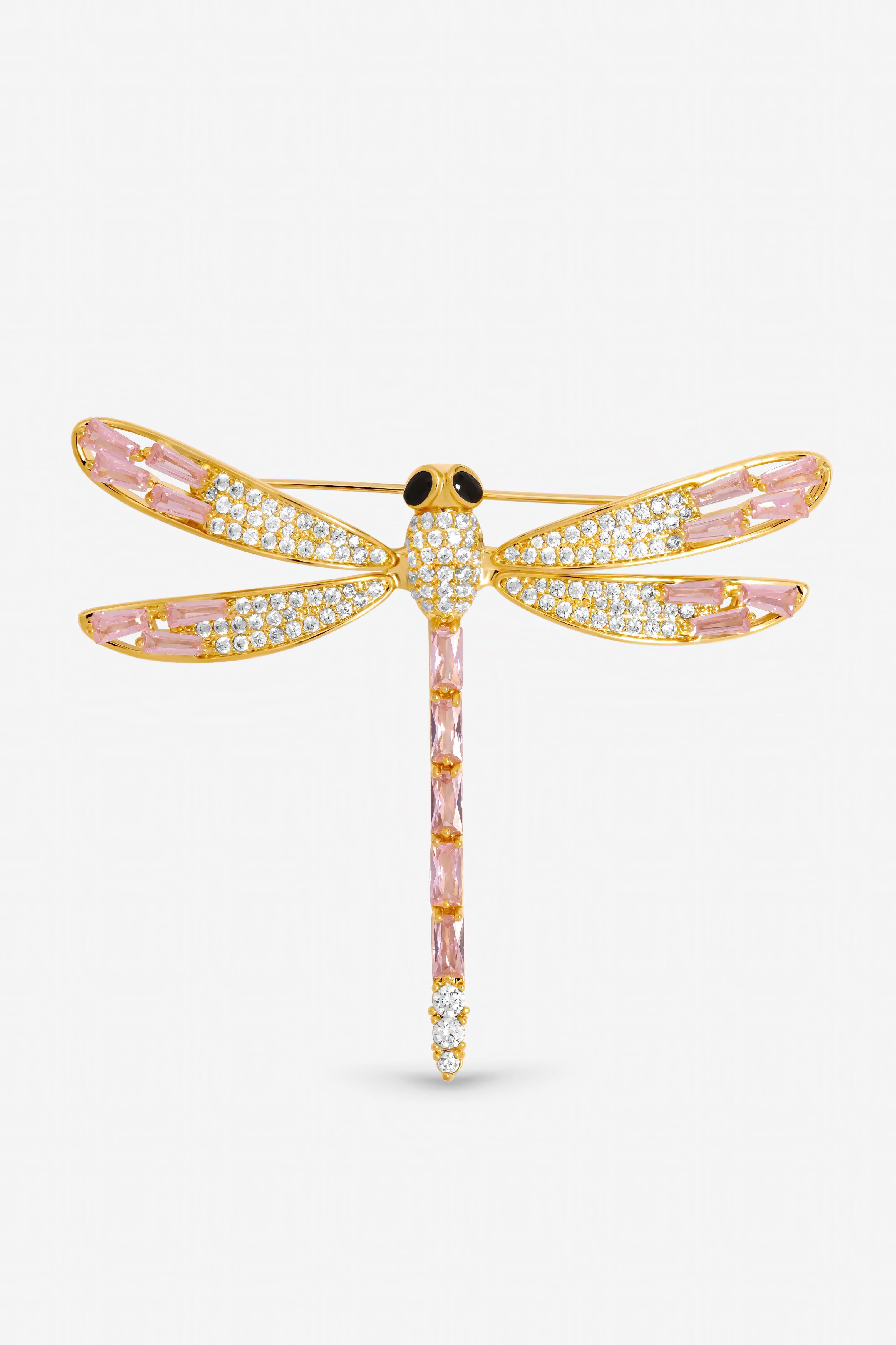 Jon Richard Gold Plated Pink Dragon Fly Brooch - Gift Box
