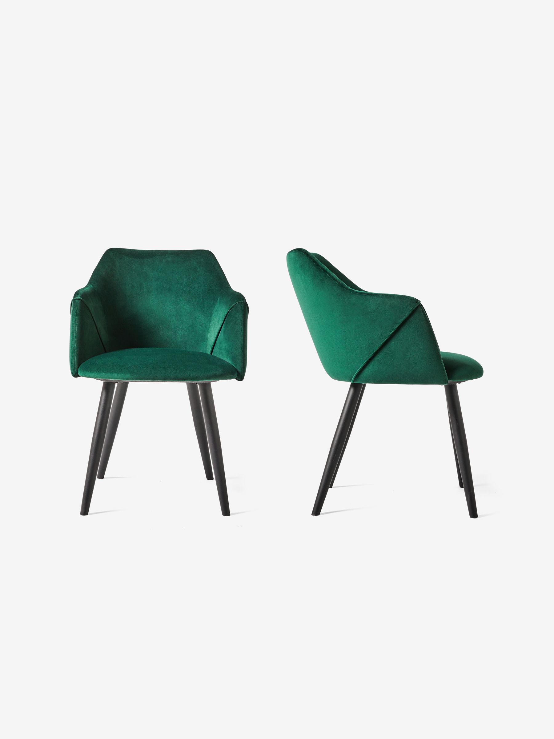 Set of 2 Pine Green Velvet and Black Legs Lule Arm Dining Chairs