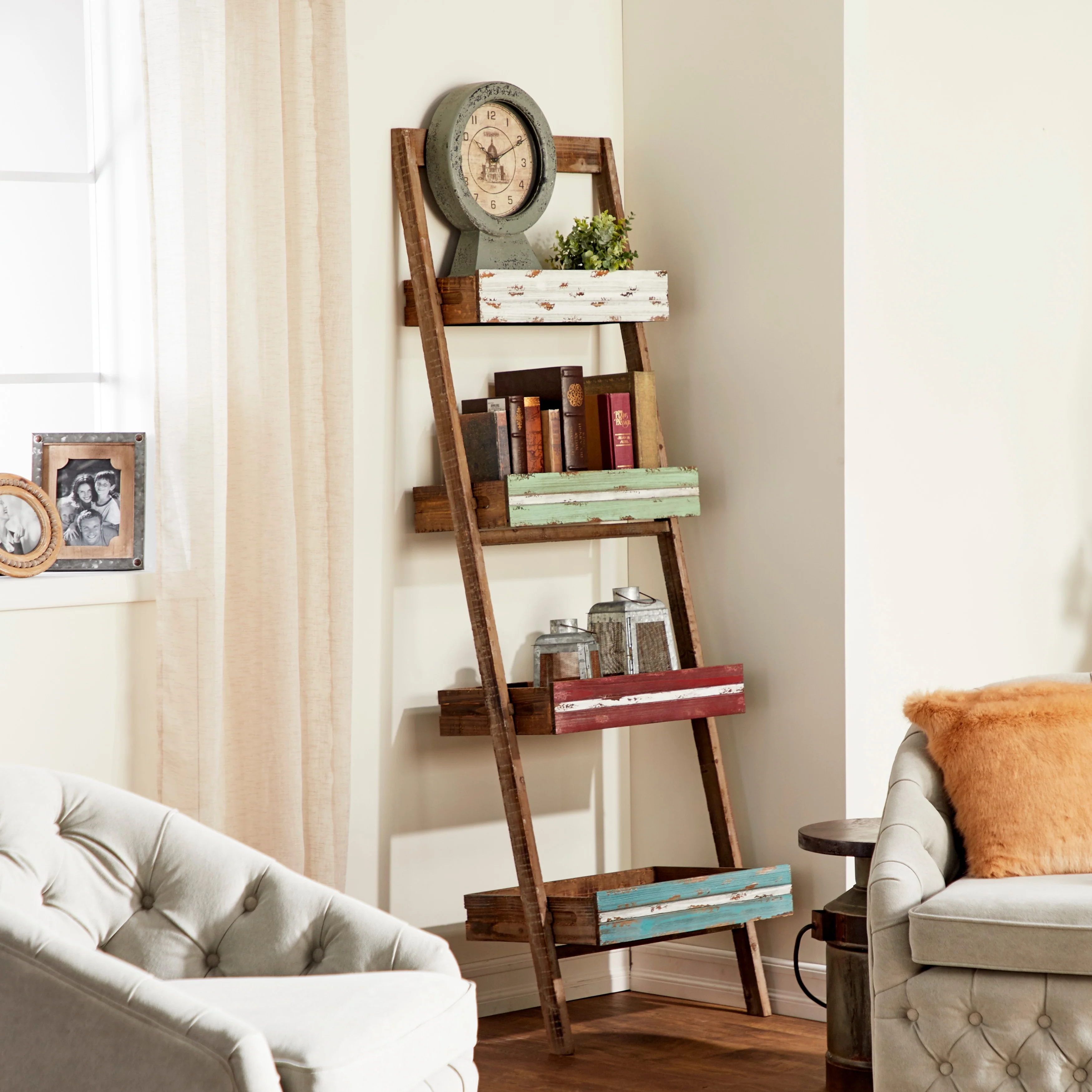 Wood 4 Shelves Shelving Unit - Brown - Roche River Décor. - 18Wx23Lx70H