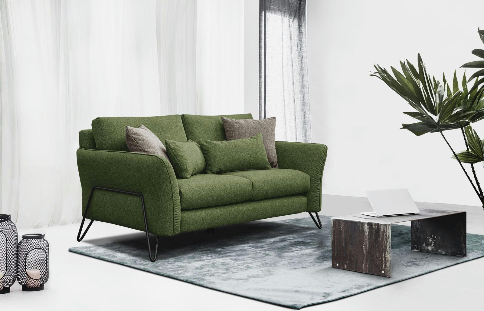 LOREM - Canapé droit 2 places tissu vert