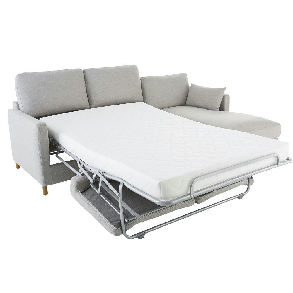 Julian - Canapé d'angle droit convertible 5 places gris clair, matelas 14 cm