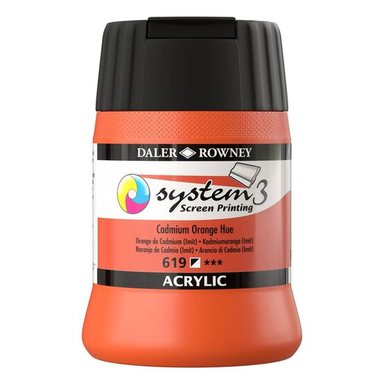 Daler-Rowney System3 Cadmium Orange Screen Printing Acrylic Ink 250ml