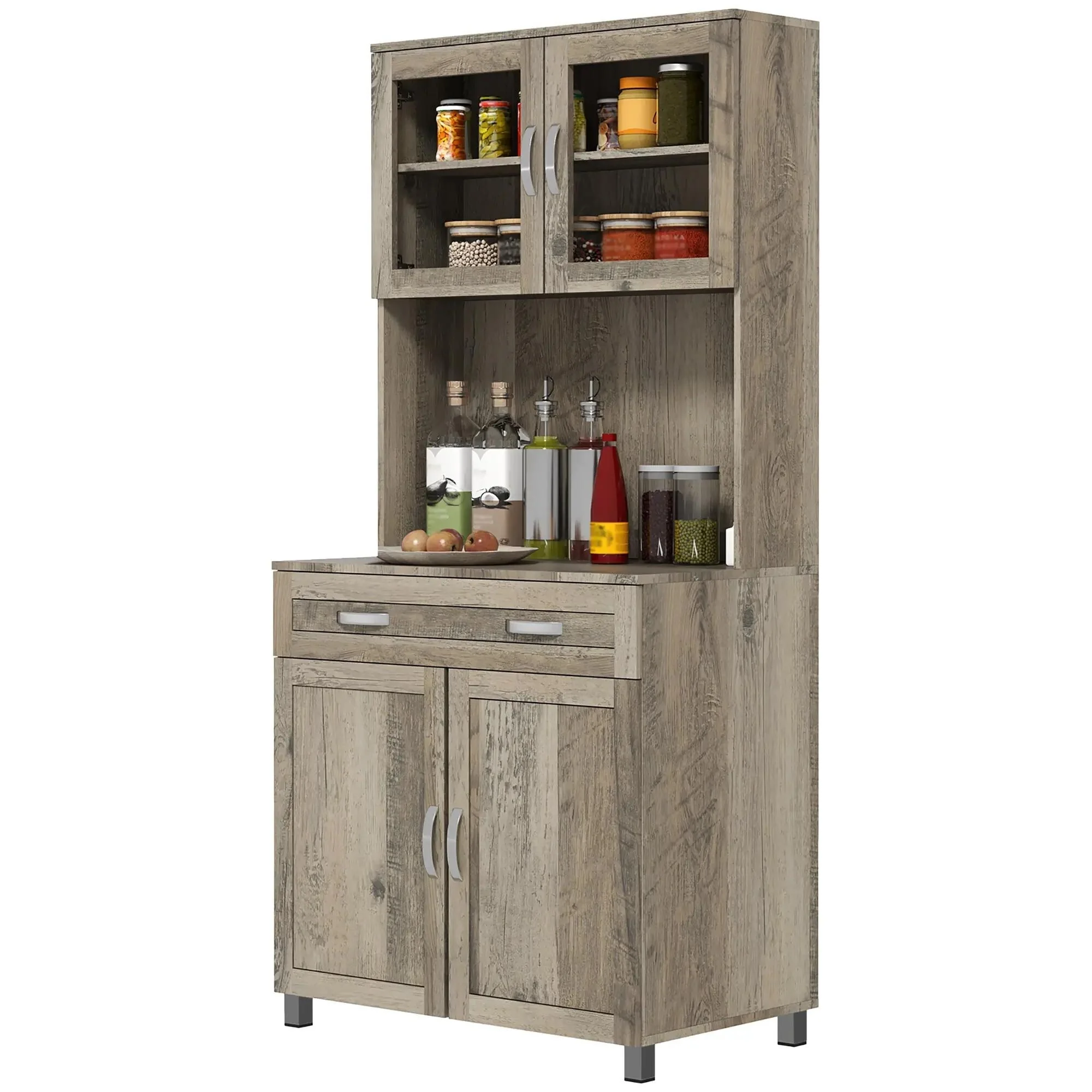 67 Buffet Modern Kitchen Pantry,Freestanding Cabinet with Glass Doors