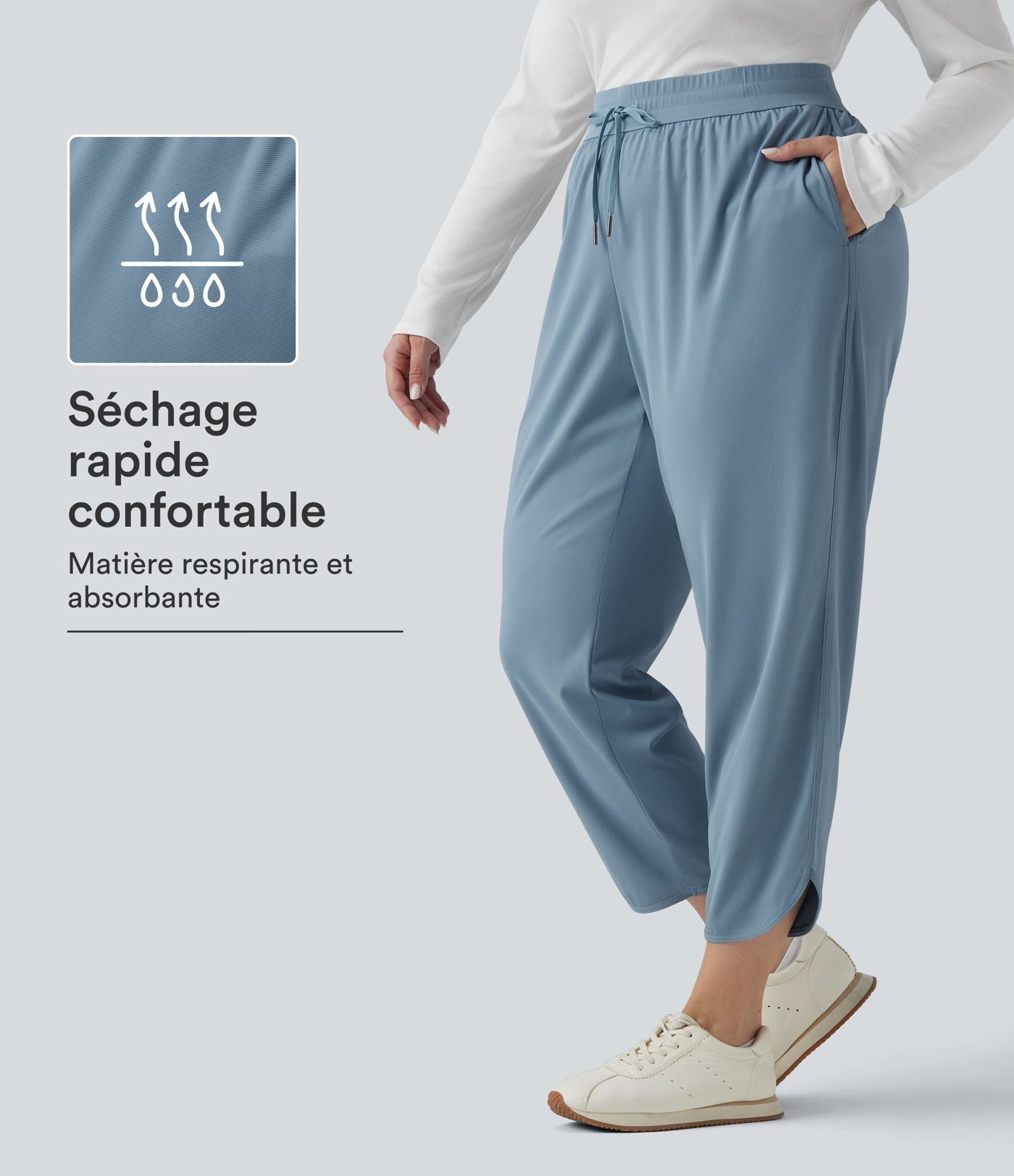 Pantalon golf grande taille fuselé taille mi-haute avec cordon de serrage, ourlet arrondi, séchage rapide et poches - UPF40