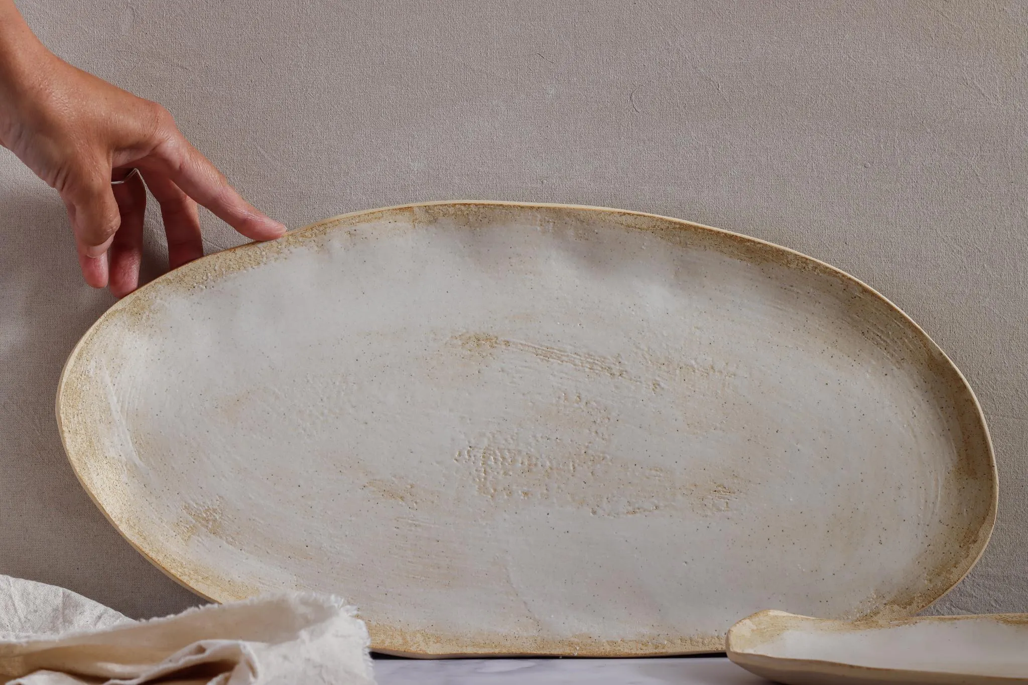 Handmade Matte White Stoneware Plate Set: Rustic Ceramic Serving Trays