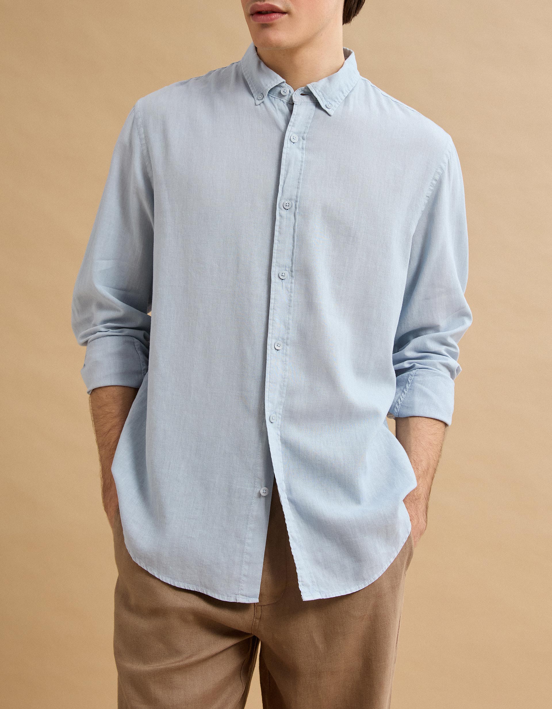 Camisa com Linho, Homem, Azul Claro