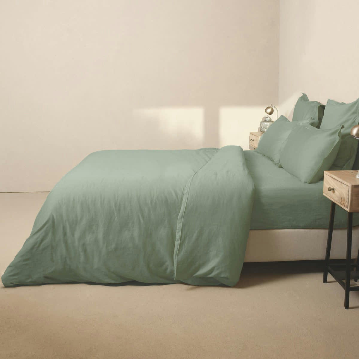 JULIA - Taie d'oreiller (x2) satin de coton  65x65 vert pistache