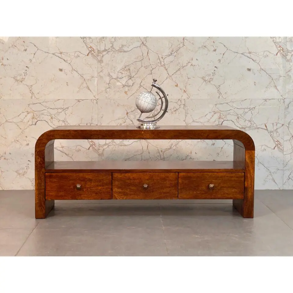 Darcy Chestnut TV Meubel, 3 Lades en Open Plank, Donkerbruin