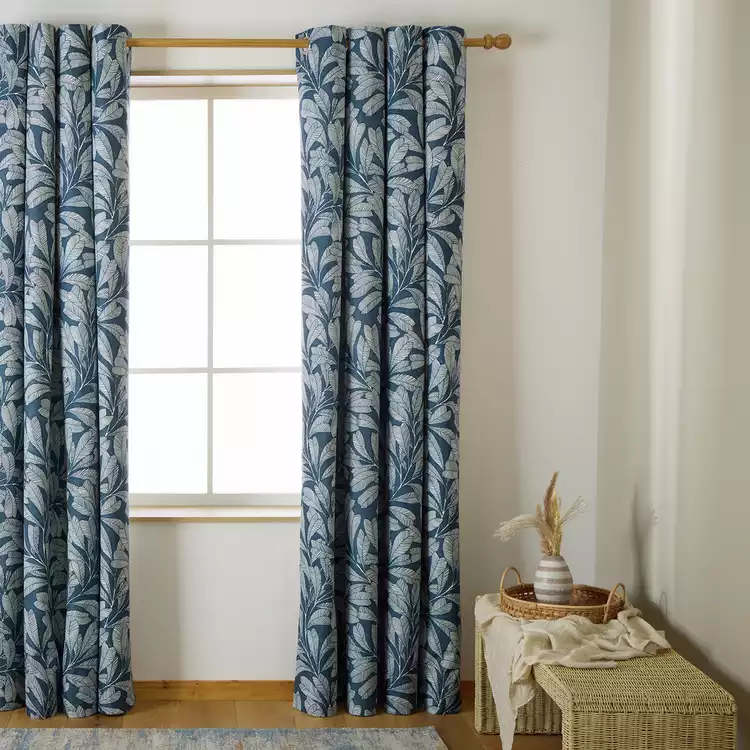 Habitat Leaf Blackout Eyelet Curtains - Blue - 117x137cm