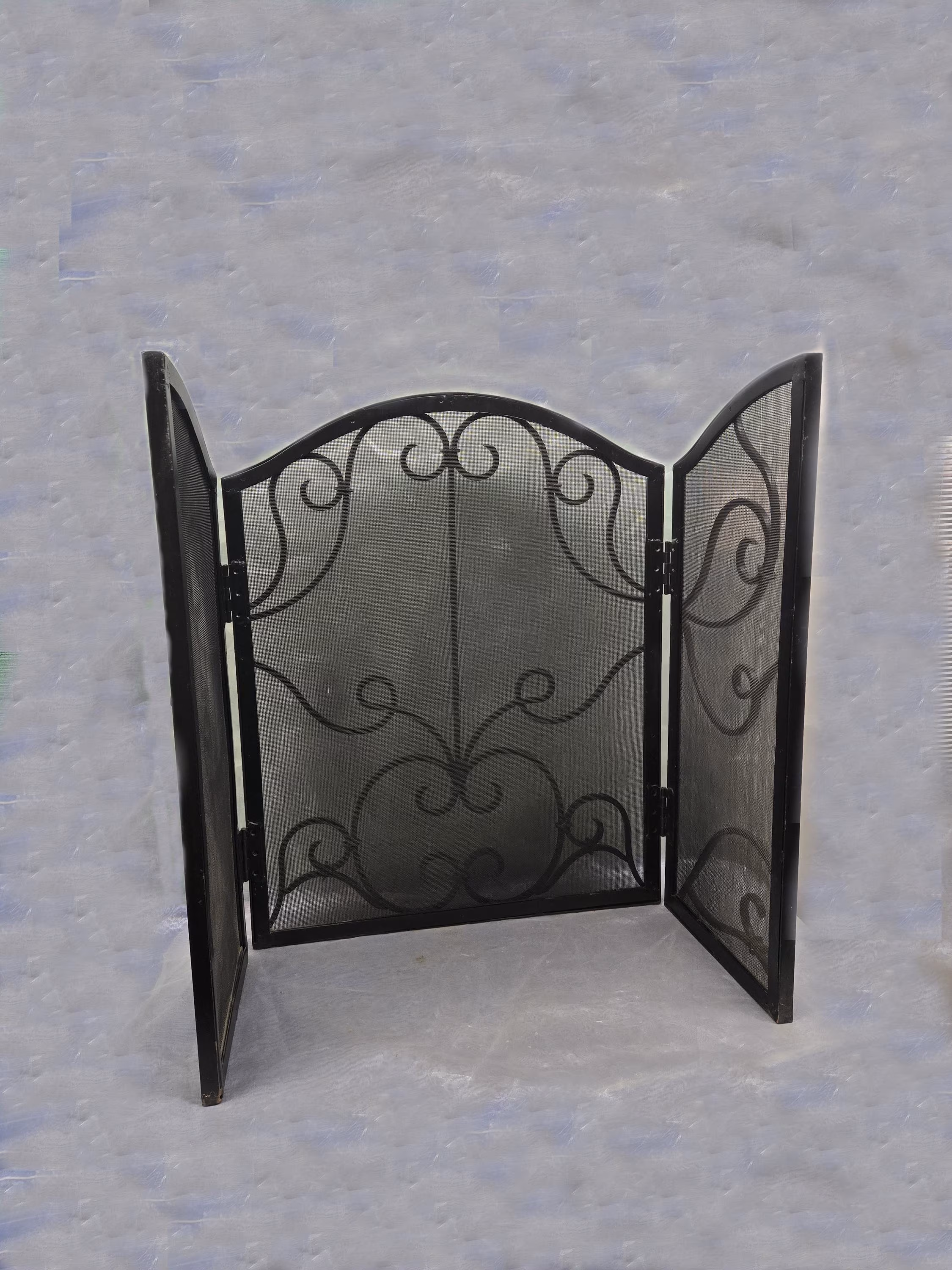 Metal Fireplace Screen with Scrolled Designs and Double Sides