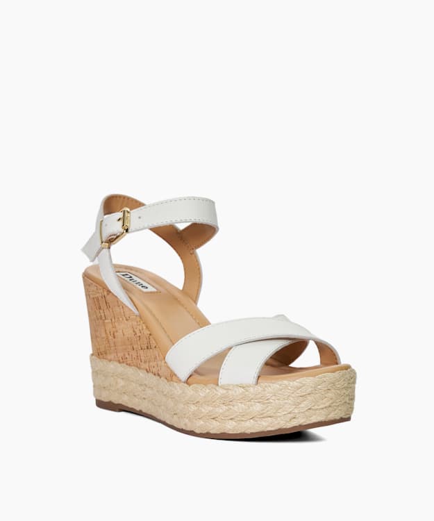 Kindest White - Cork And Woven Wedge Sandals