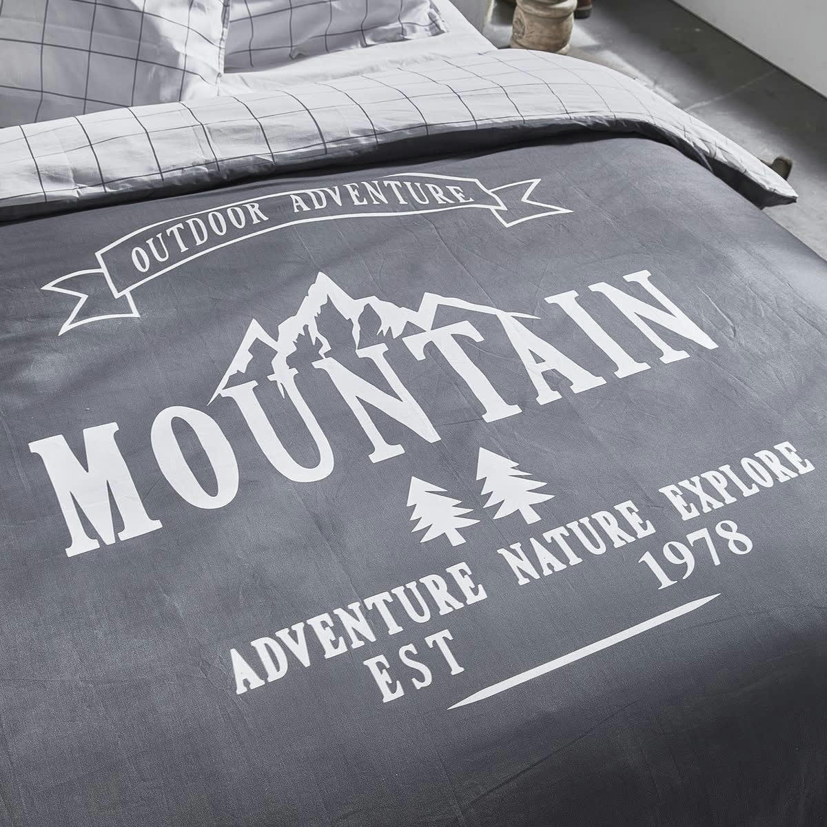 MOUNTAIN - Parure de lit imprimé en coton gris 240x220
