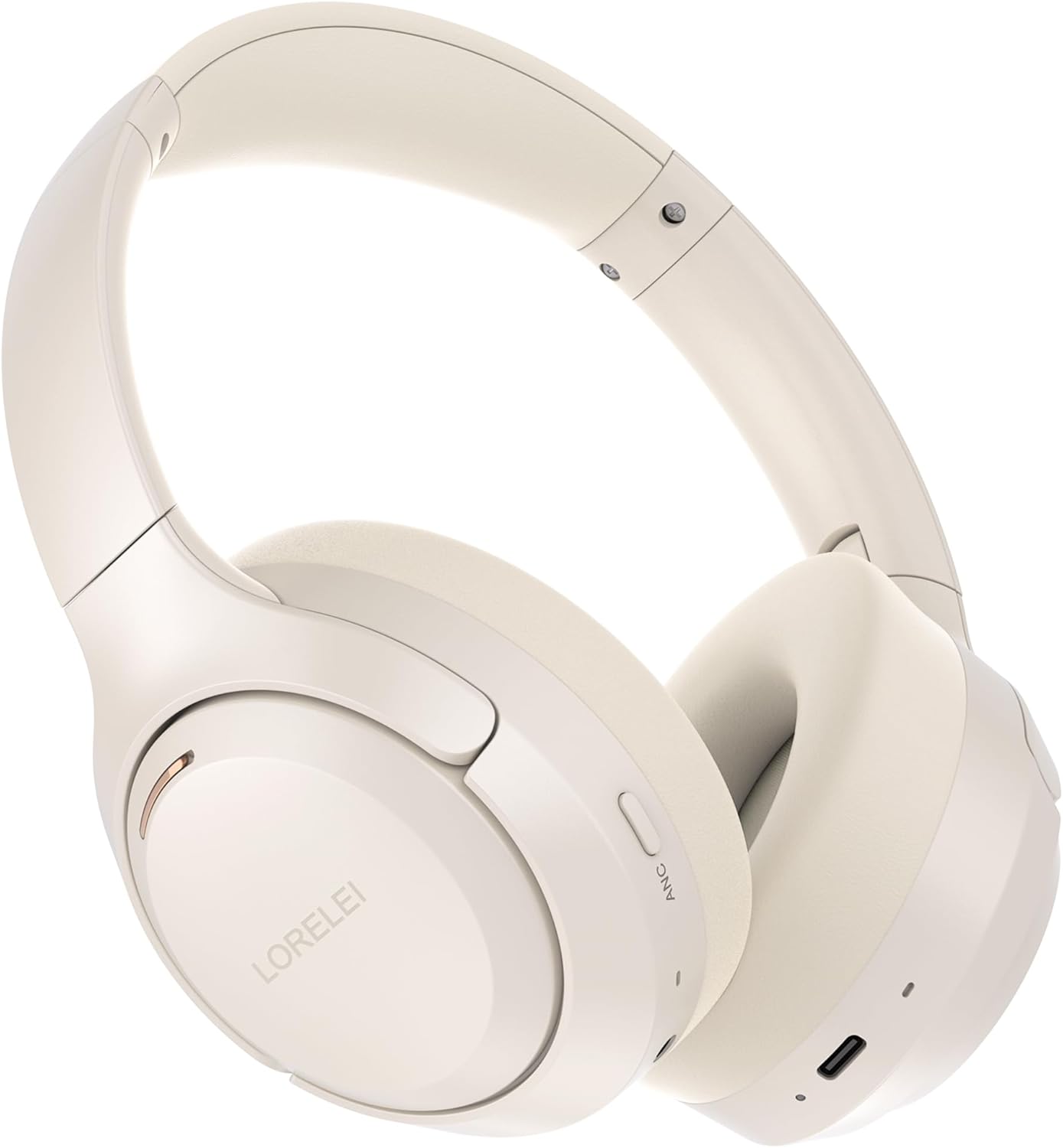 LORELEI QC60 Hybrid Active Noise Cancenlling Headphones,Wireless Over Ear Bluetooth Headsets with mic,100H Playtime ，3 EQ Mode Deep Bass, Memory Earmuffs,for Travel Home Office(Beige White)