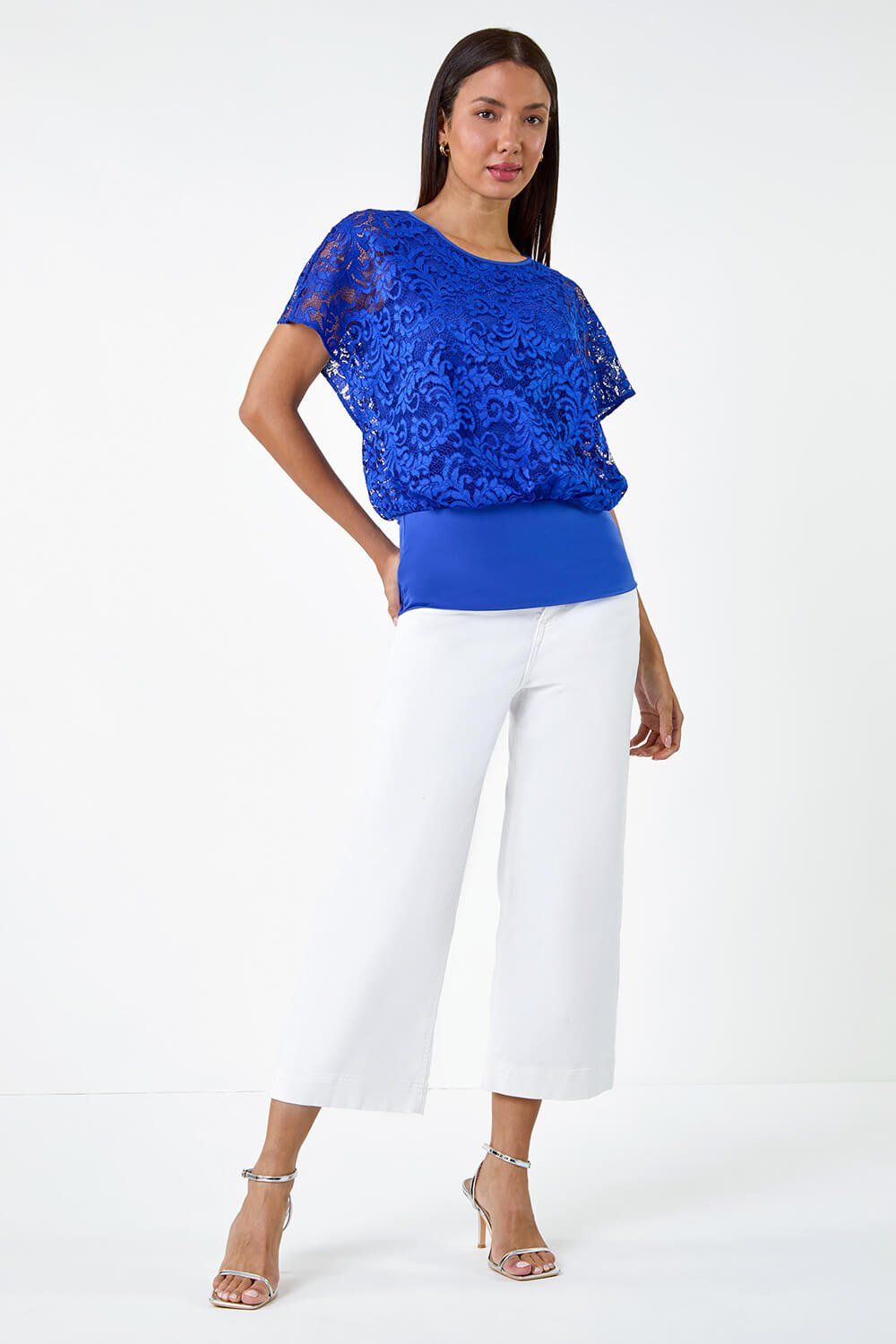 Roman Lace Stretch Banded Hem Top
