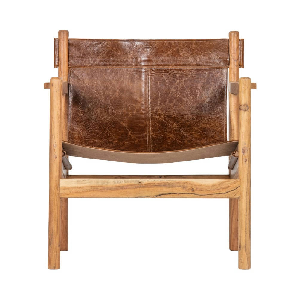 CHILL - Fauteuil en cuir et bois marron