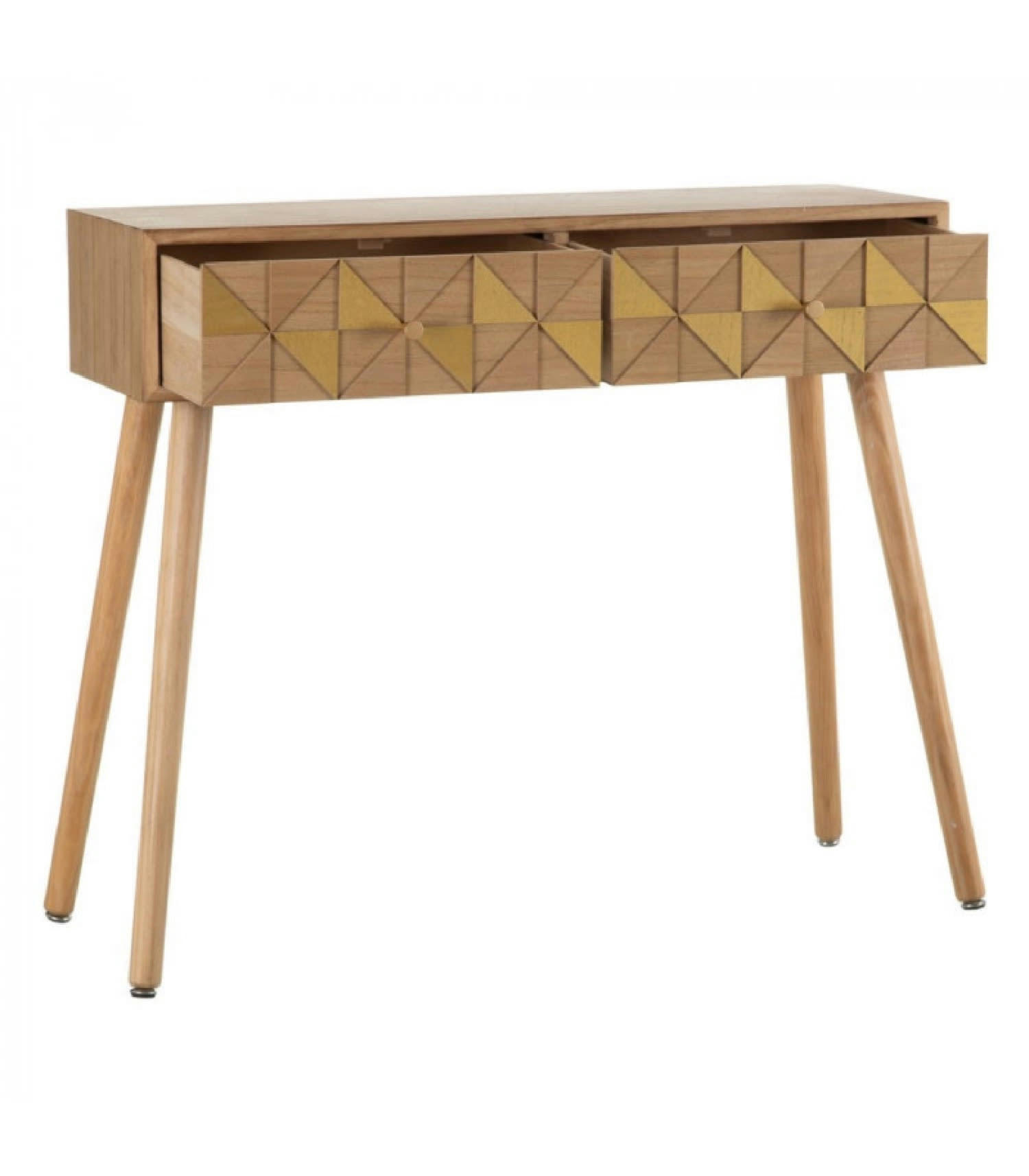 ORIGAMI - Console d'entrée 2 tiroirs bois et doré origami