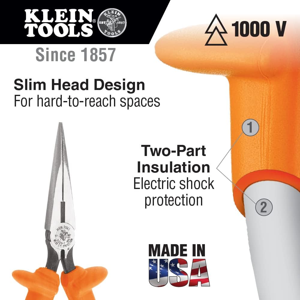 Klein Tools 9420R 1000V Insulated Plier Tool Set, Made in USA, with Long-Nose, Side-Cutting, and Diagonal Cutting Pliers, 3-Piece