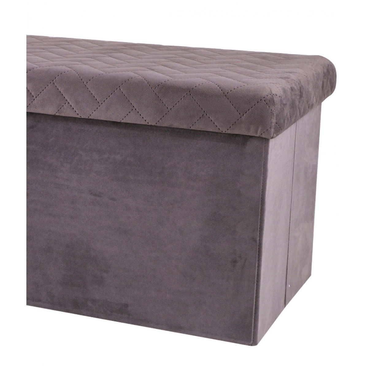 - Banquette coffre de rangement velours gris - 76x37.5x37.5cm