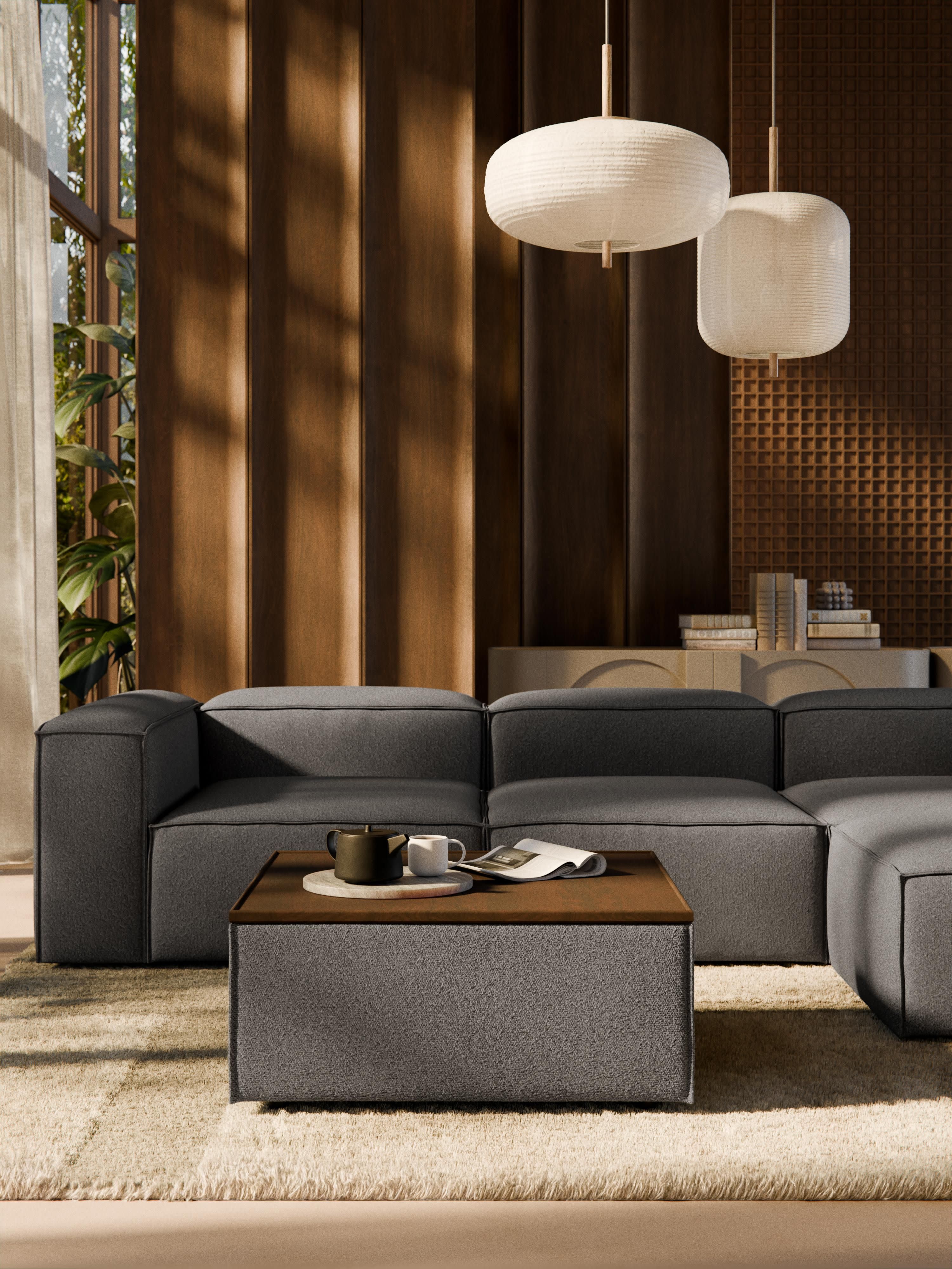 Bouclé-Sofa-Ottomane Lennon mit Stauraum