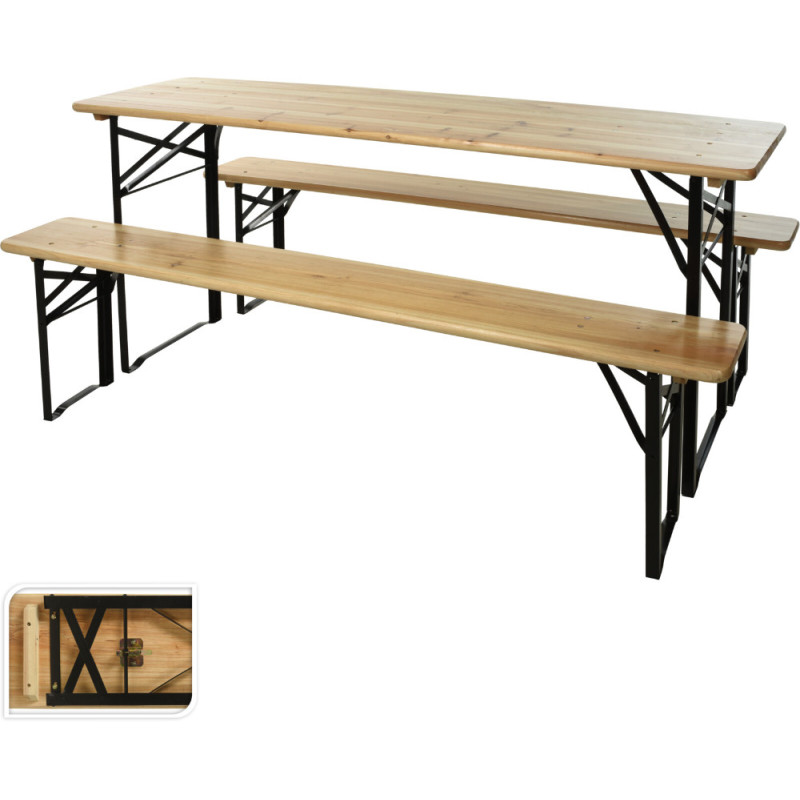 Ensemble de jardin Brasseur : 1 table et 2 bancs