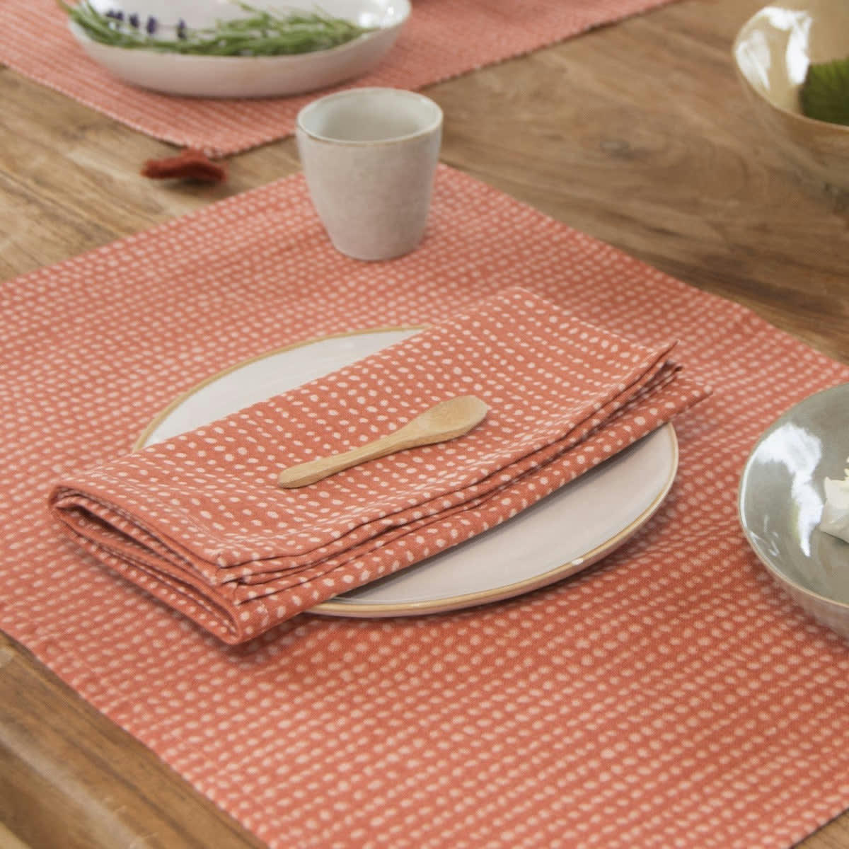 DOTS - Serviettes de table (x4) coton  45x45 terracotta
