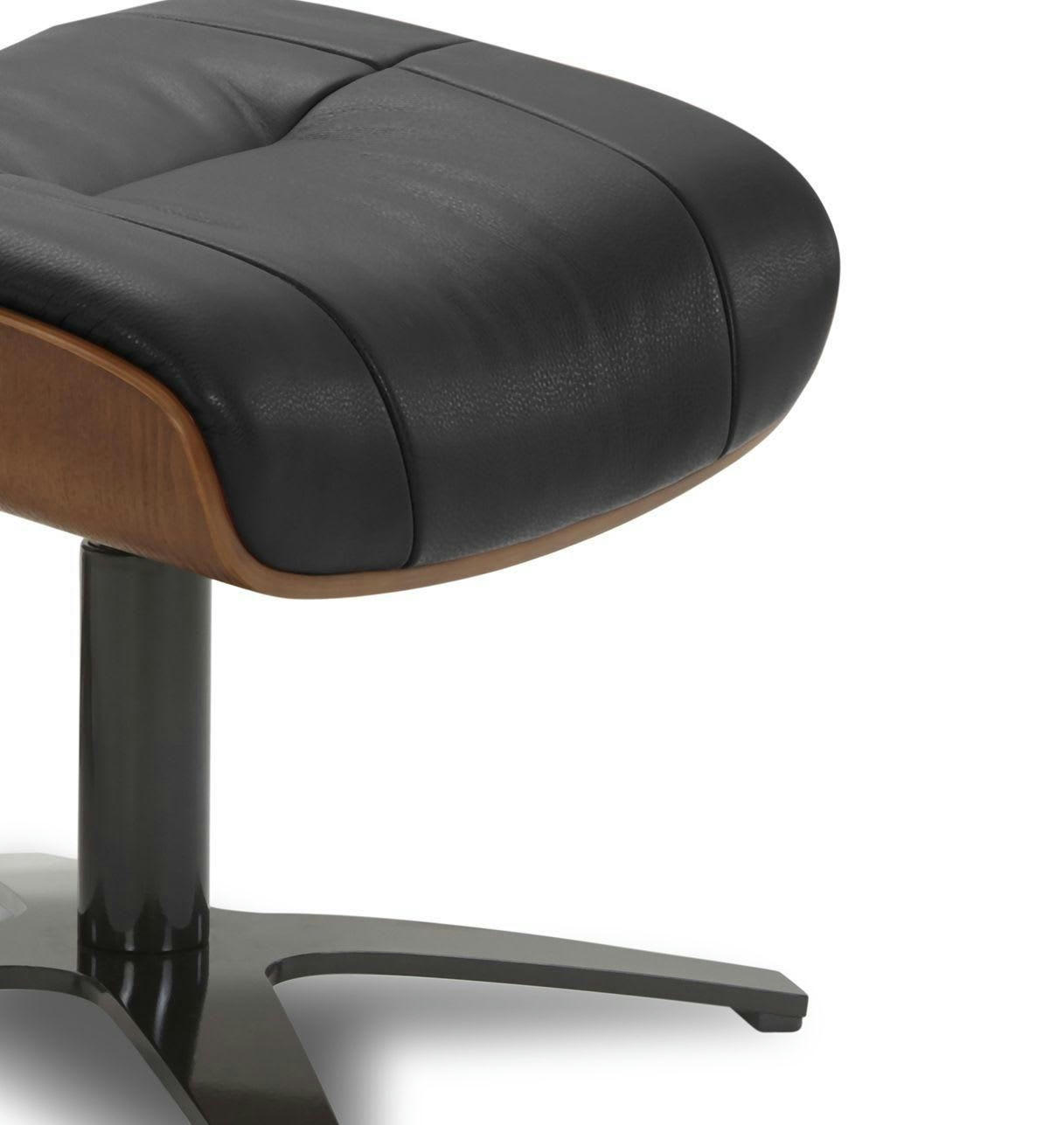 NAOS - Pouf en cuir et chêne Naturel - Cuir Noir