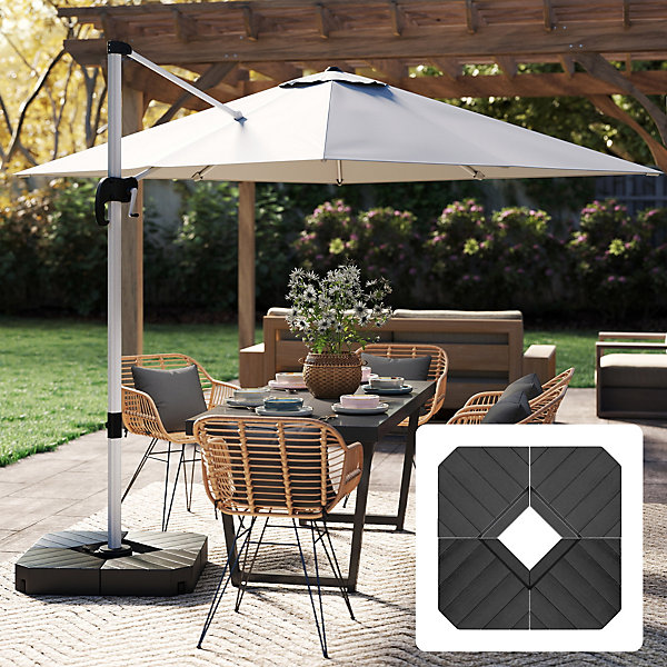 Lot de 4 dalles de lestage parasol déporté piètement croix - à lester eau ou sable - HDPE noir
