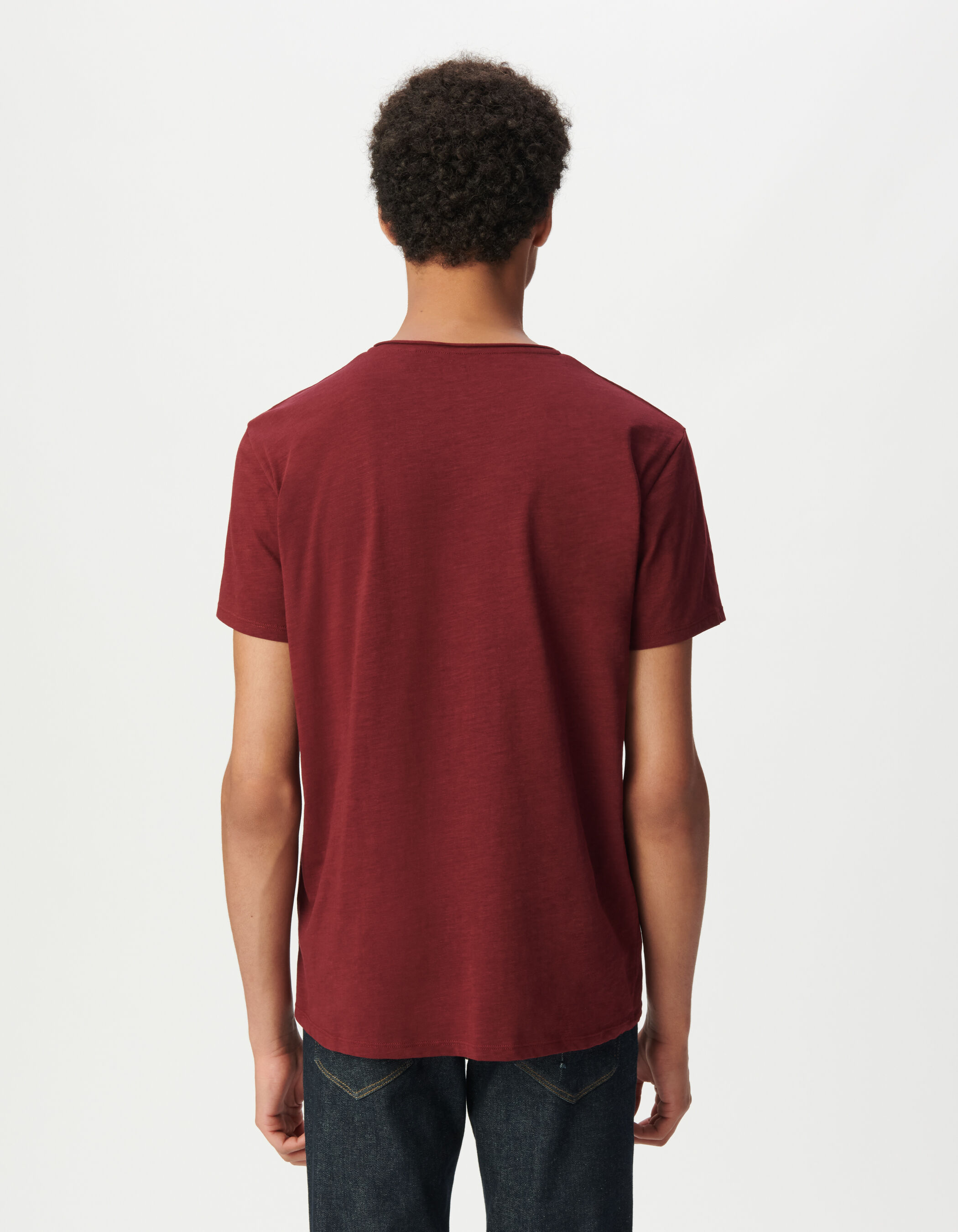 T-shirt encolure V bleu grisé coton bio flammé Homme