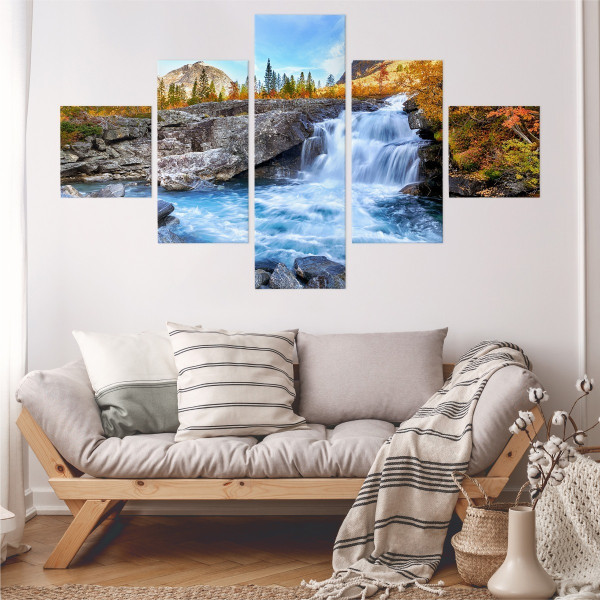Obraz 5-Częściowy Jesienny Pejzaż Kaskada 150x90cm