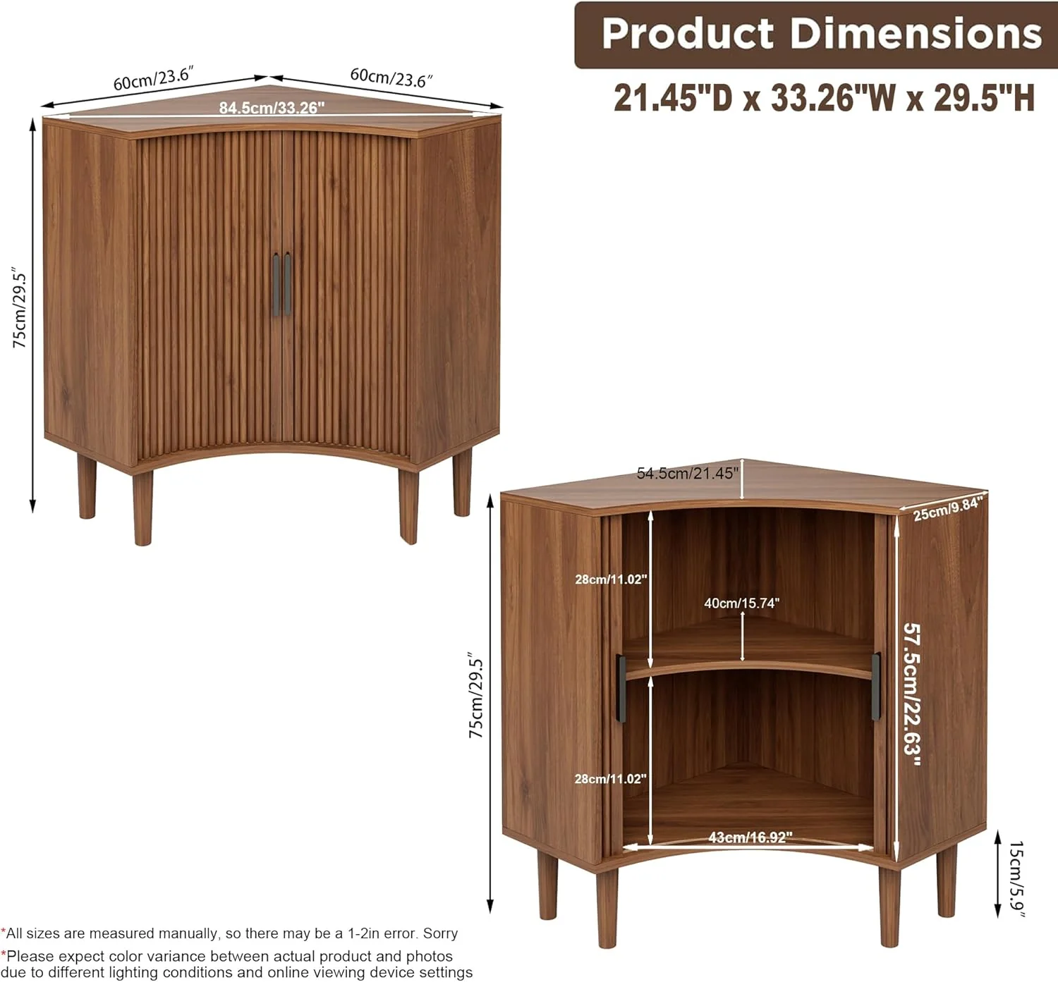 Fluted corner cabinet, small corner base cabinet modern wooden storage organizer