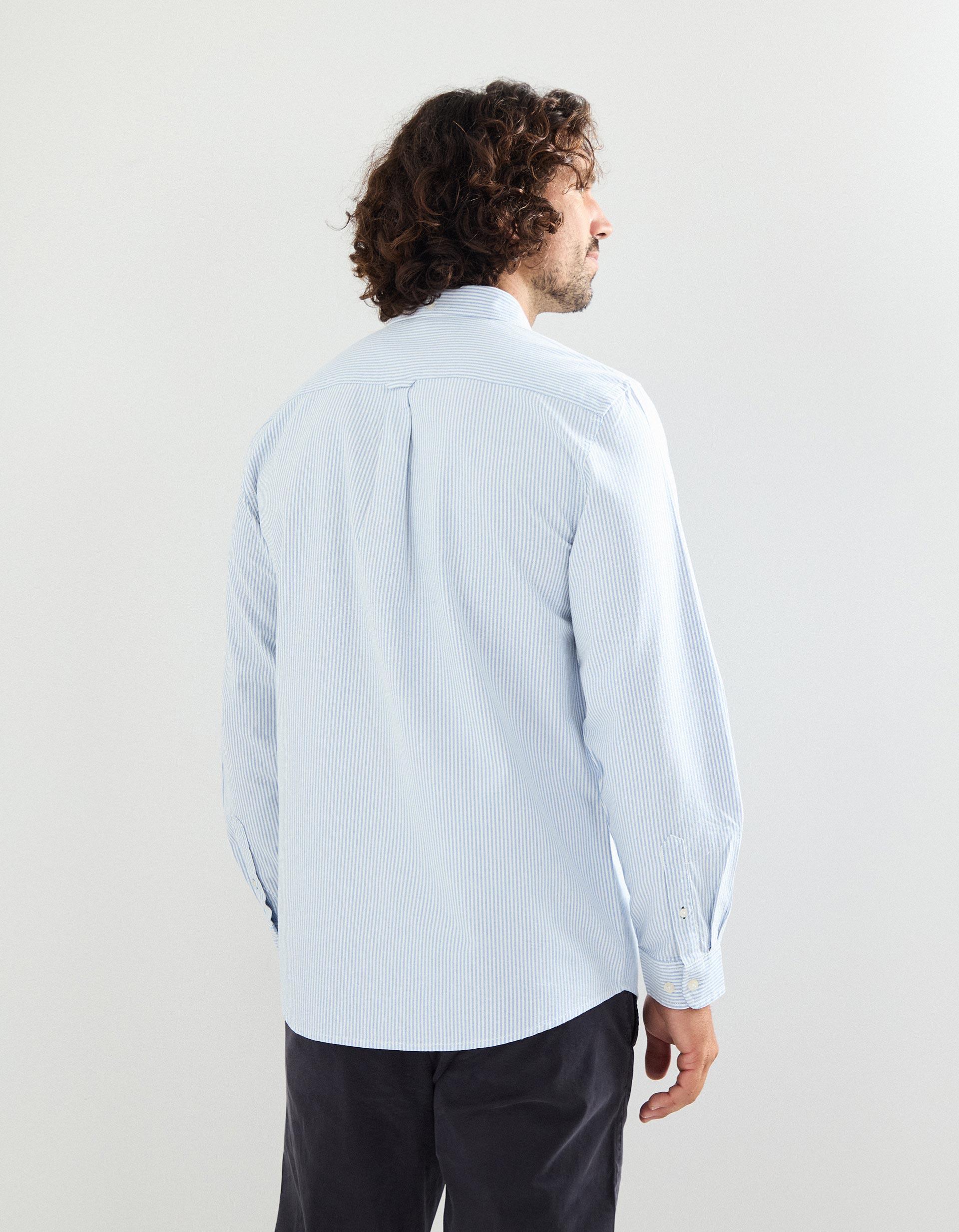 Camisa de Manga Comprida Oxford com Riscas, Homem, Azul