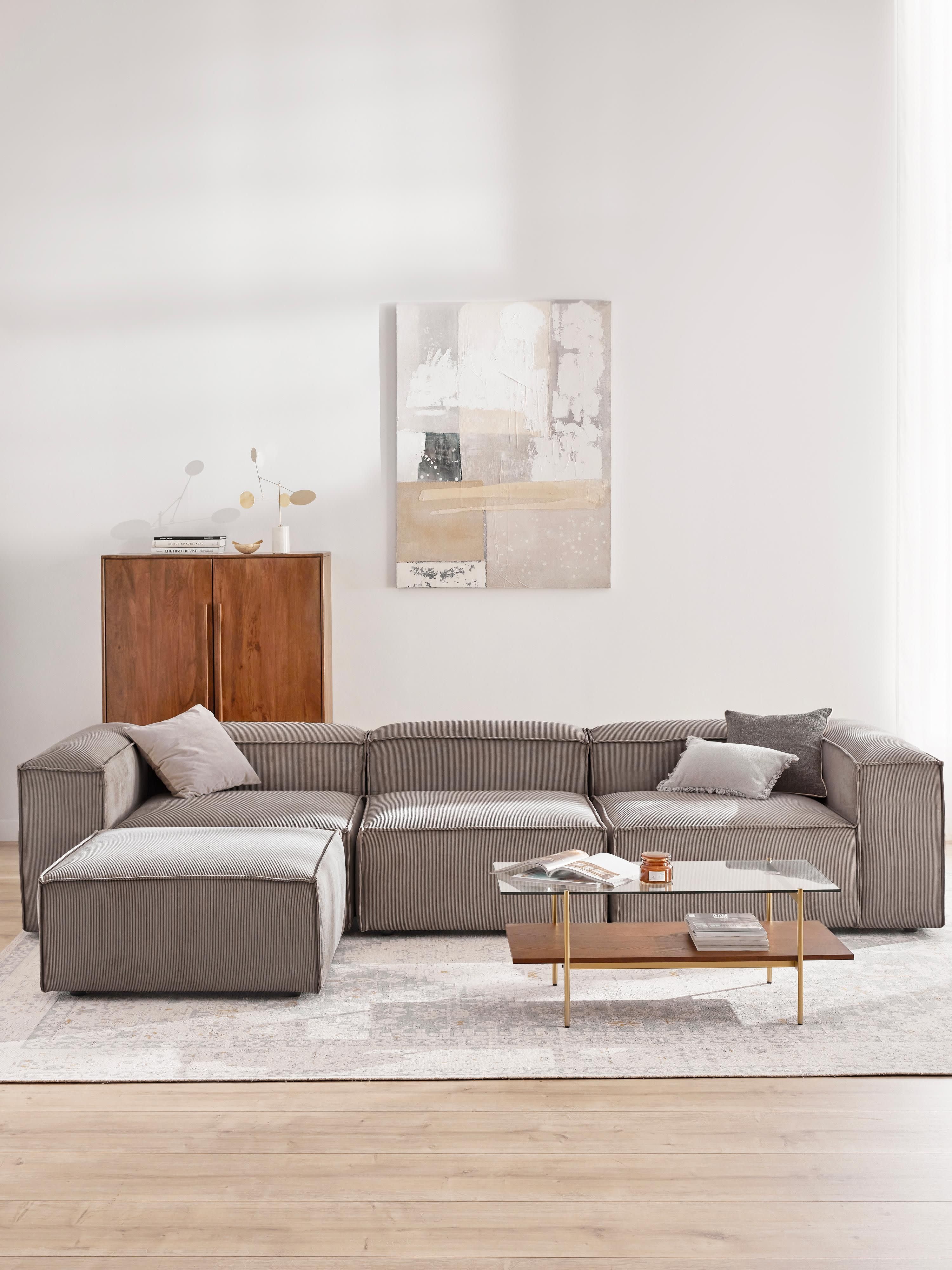 Modulares Sofa Lennon (4-Sitzer) aus Cord mit Hocker (links/rechts)