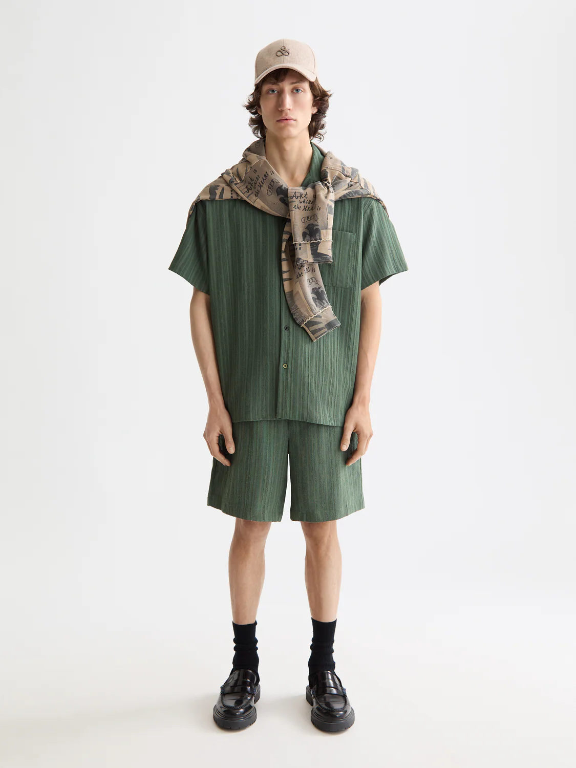 Tonal-Striped Short-Sleeved Shirt