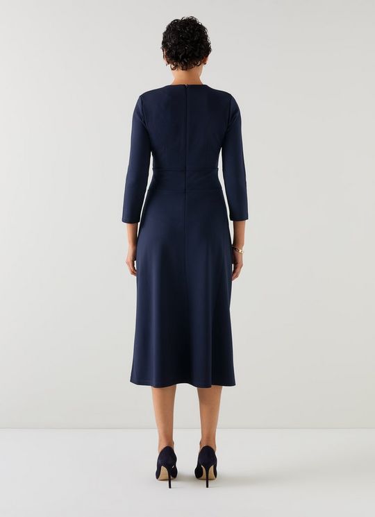 Lauren Navy V-Neck LENZING? ECOVERO? Viscose Ponte Midi Dress
