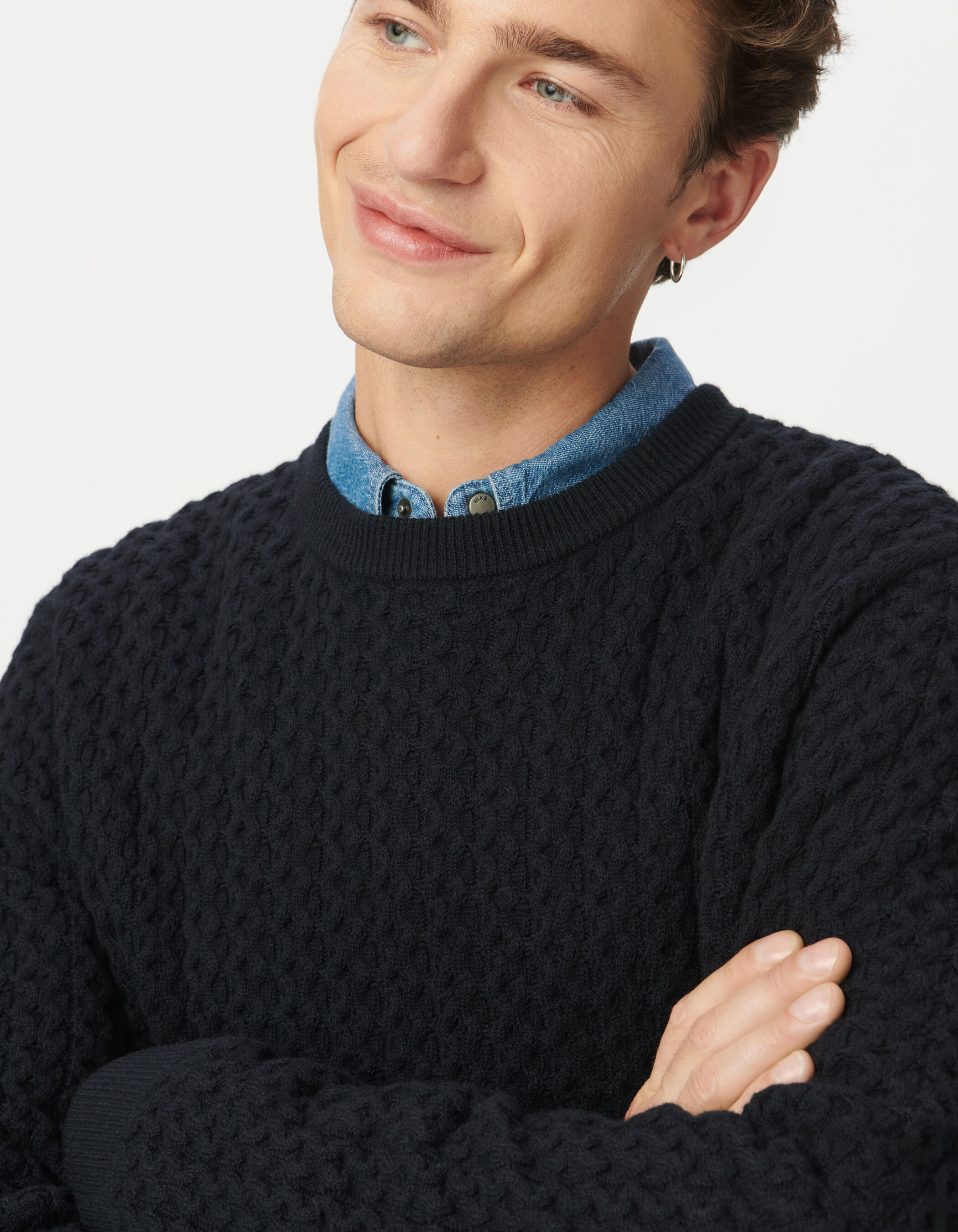 Pull hiver marine tricot relief fantaisie Homme