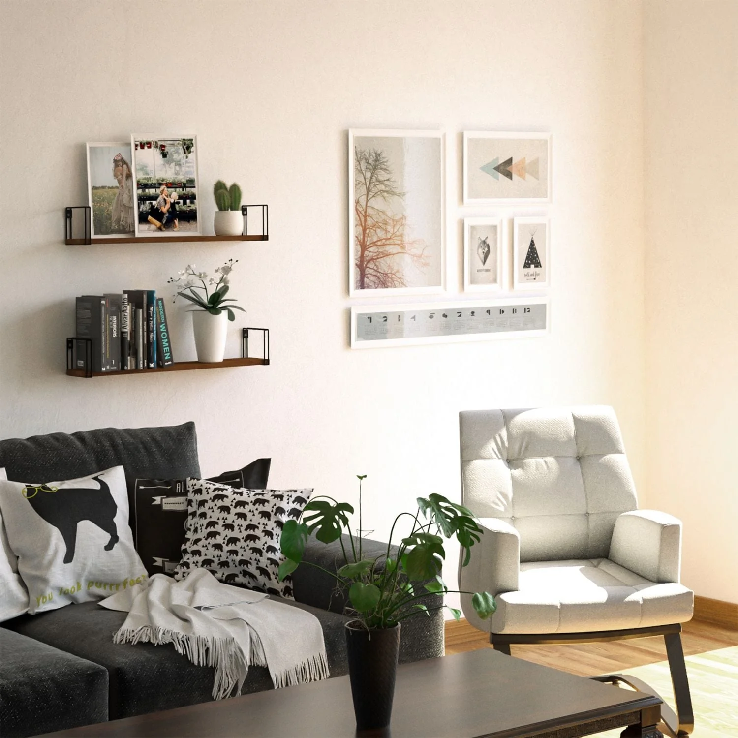 Wallniture Avila 24 Wood Floating Shelves for Wall, Walnut,Set of 2