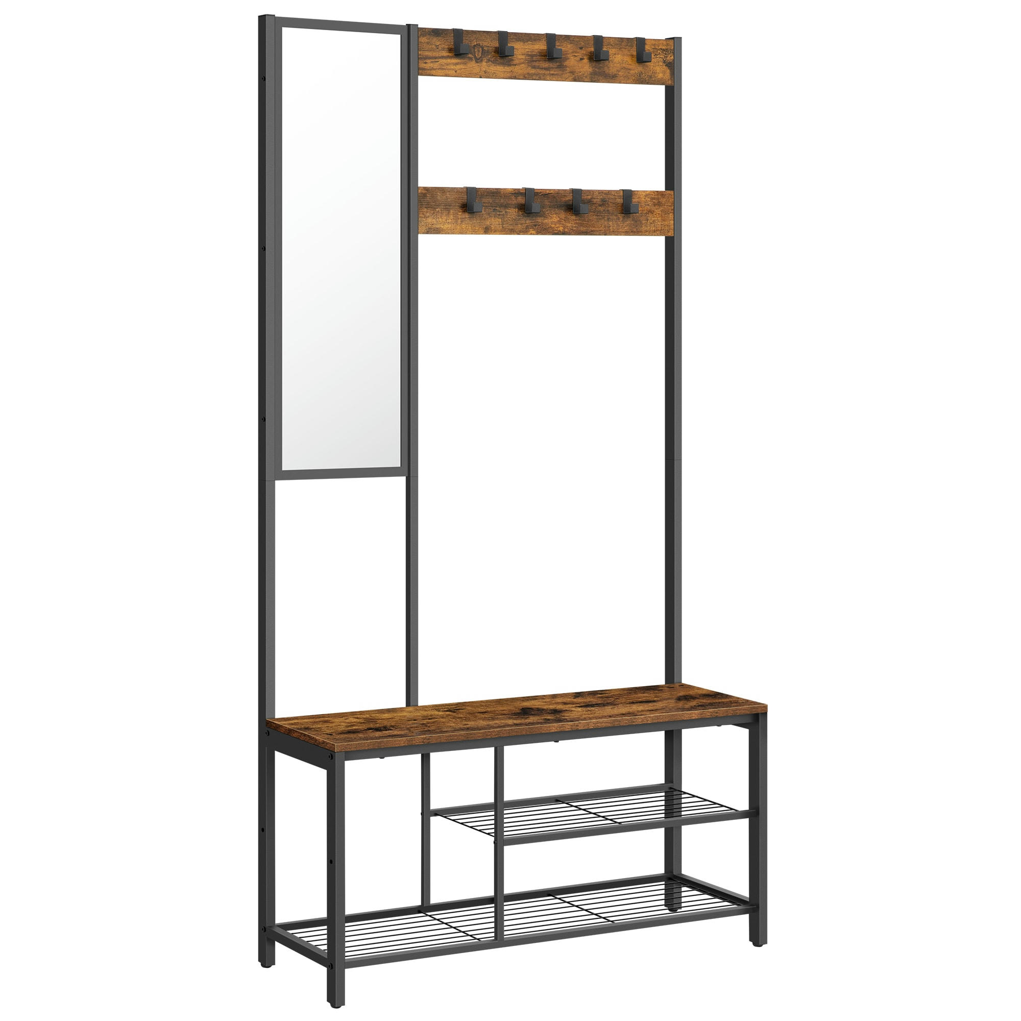 - Portemanteau effet bois acier marron rustique et Noir