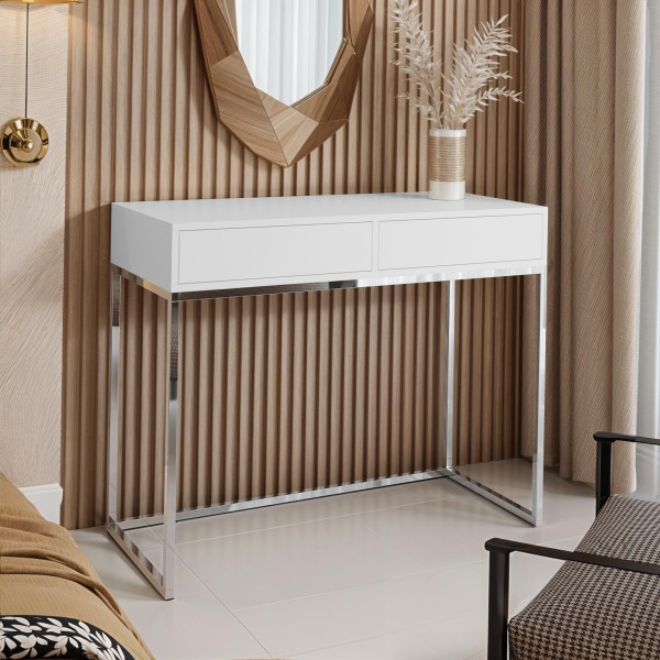 Toaletka CUBIC 100 chromowana z białym blatem - industrial design