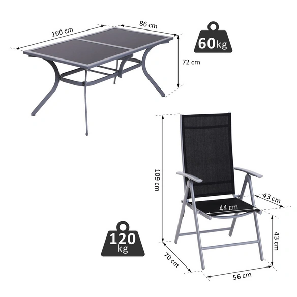Sitzgarnitur, 6 Sitzplätze, Metall/Aluminium/Mesh/Glas