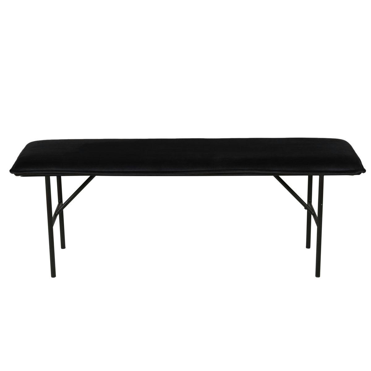 LUCCE - Banc moderne design velours noir 134cm piètement métal noir mat