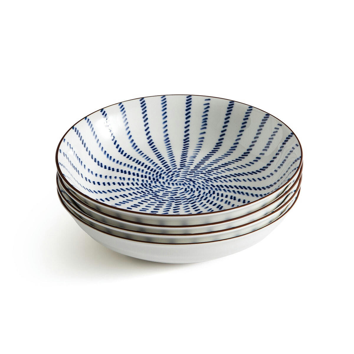 Lot de 4 assiettes creuses motif rayons, Bowlia