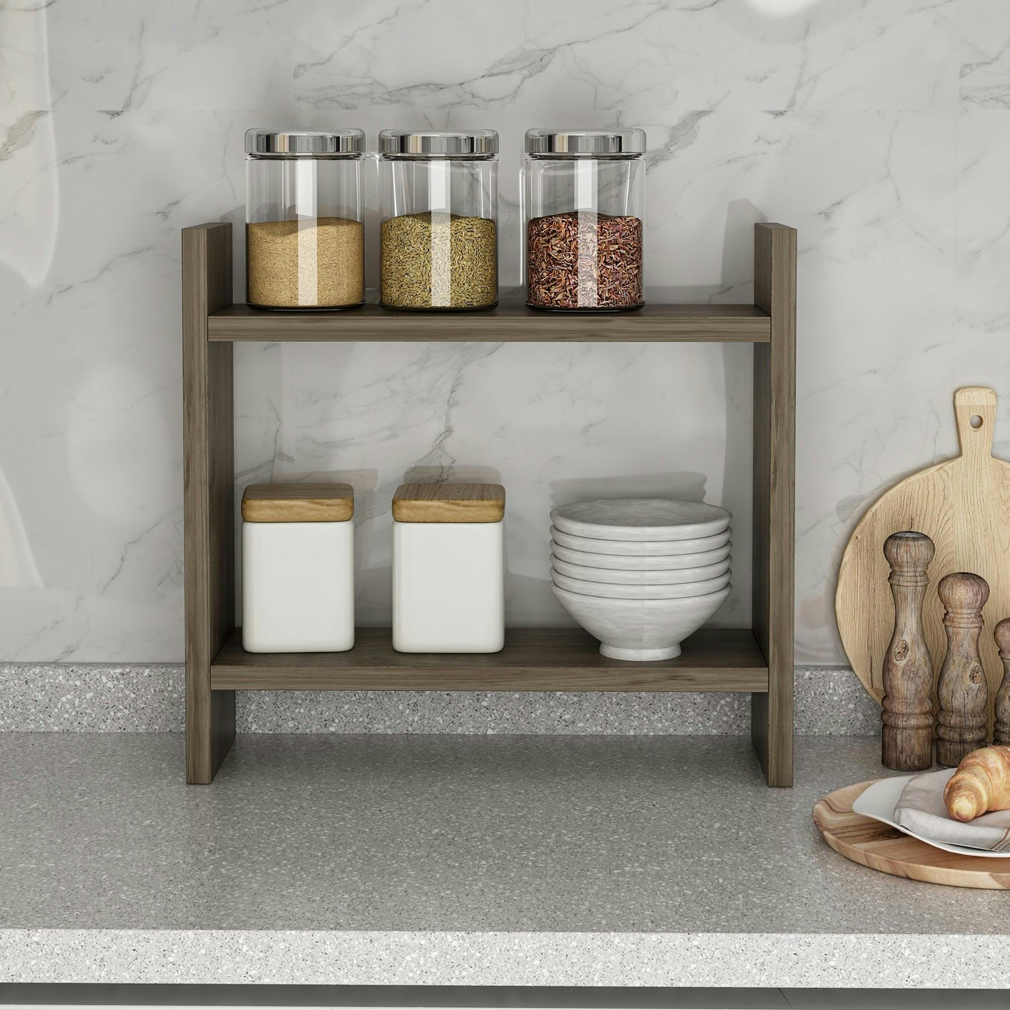 Etagère cuisine à poser effet noyer - 2 niveaux MARFA